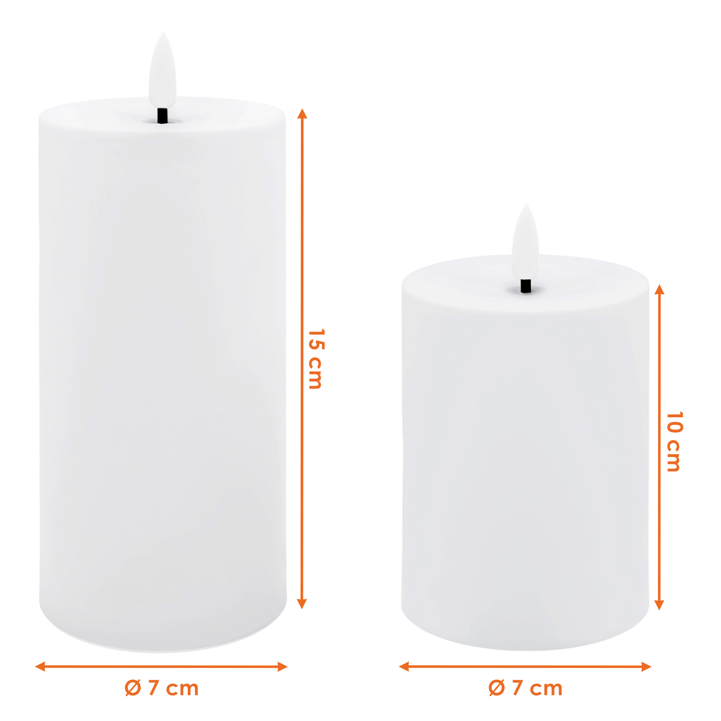 Solar Stumpenkerzen mit Flammen Effekt 2er Set - 10 + 15 cm - Künstliche LED Kerze warm weiß solarbetrieben für Außen