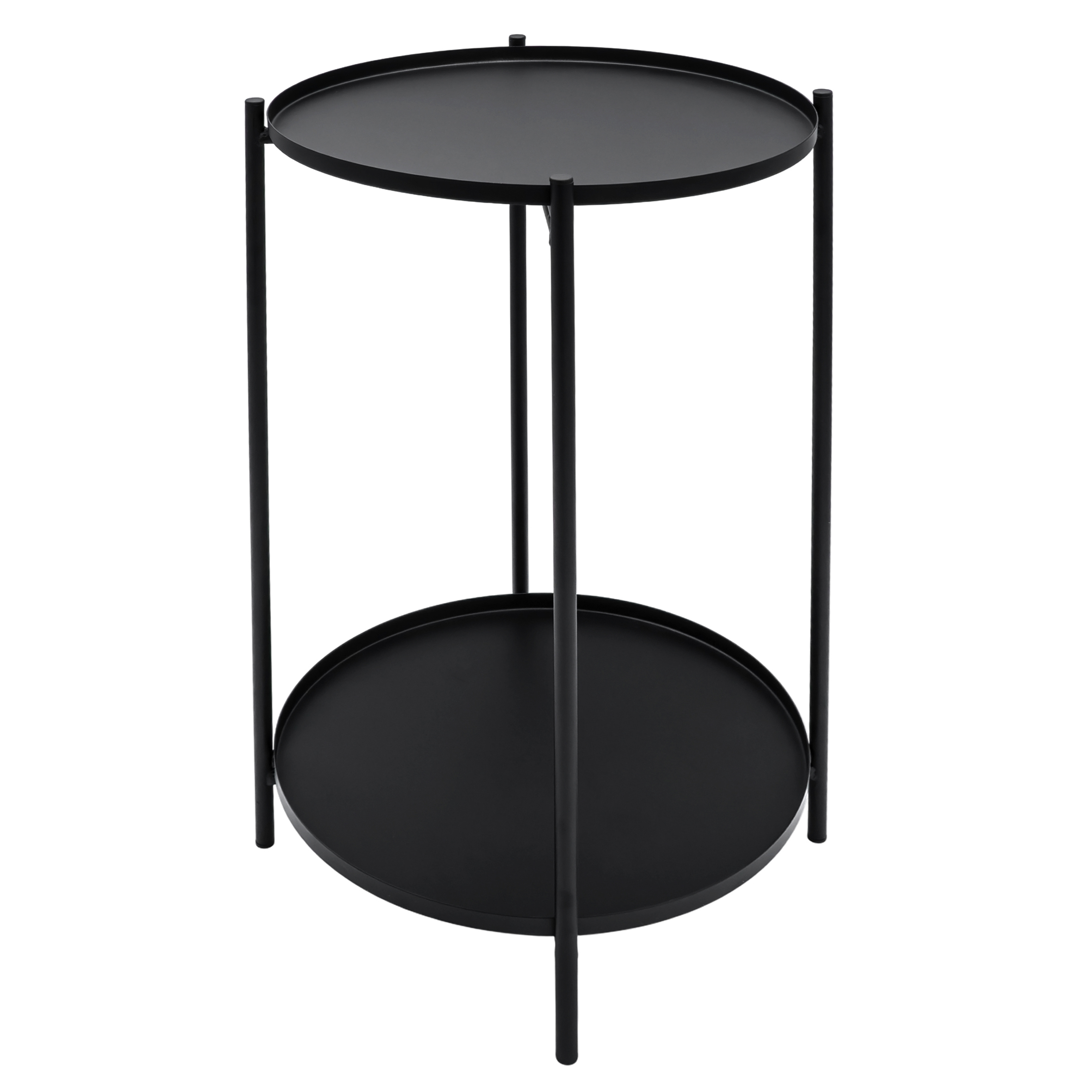 Beistelltisch Metall schwarz rund mit 2 Ablagen - 48 x 28 cm - Sofatisch klappbar mit abnehmbarem Tablett