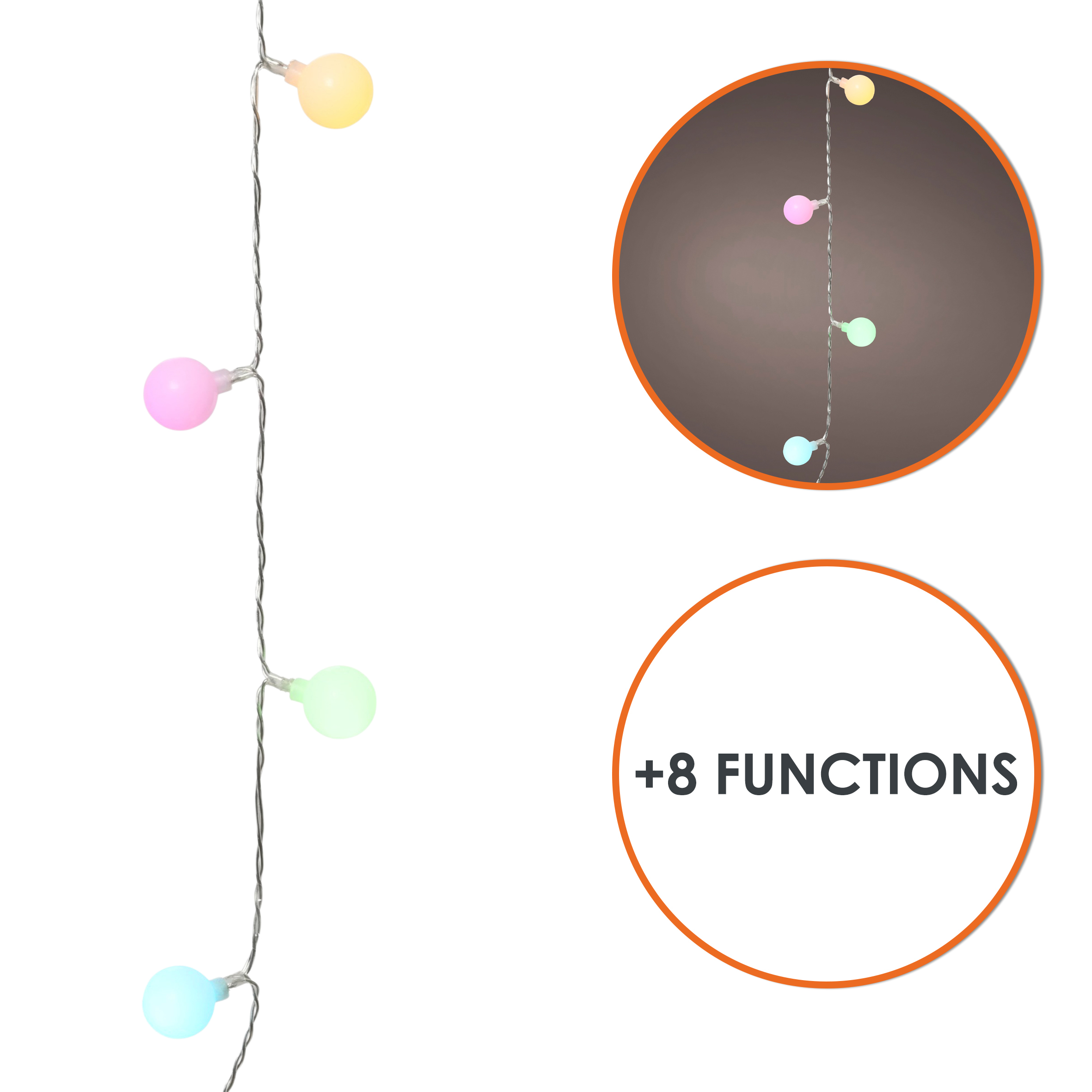 LED Lichterkette 290 cm für Außen und Innen 30 mini Kugeln mit Timer - soft bunt - Kugellichterkette batteriebetrieben mit 8 Funktionen