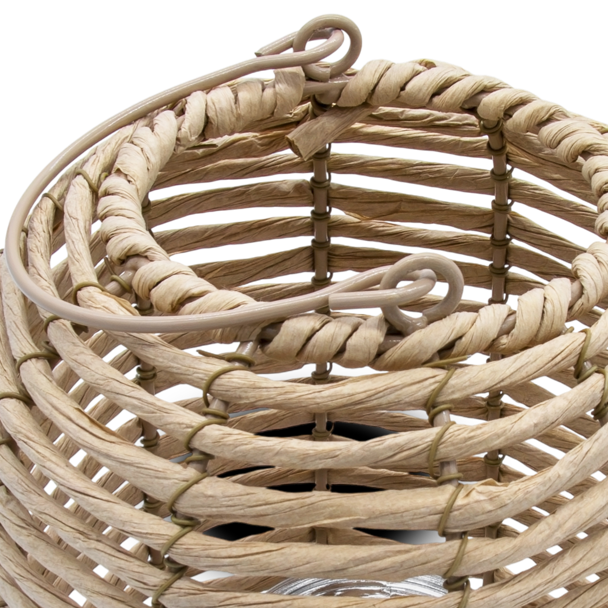 Rattan Windlicht rund natur mit Kerzenglas -  23 x 19 cm - Bast Laterne mit Bügel zum Hängen