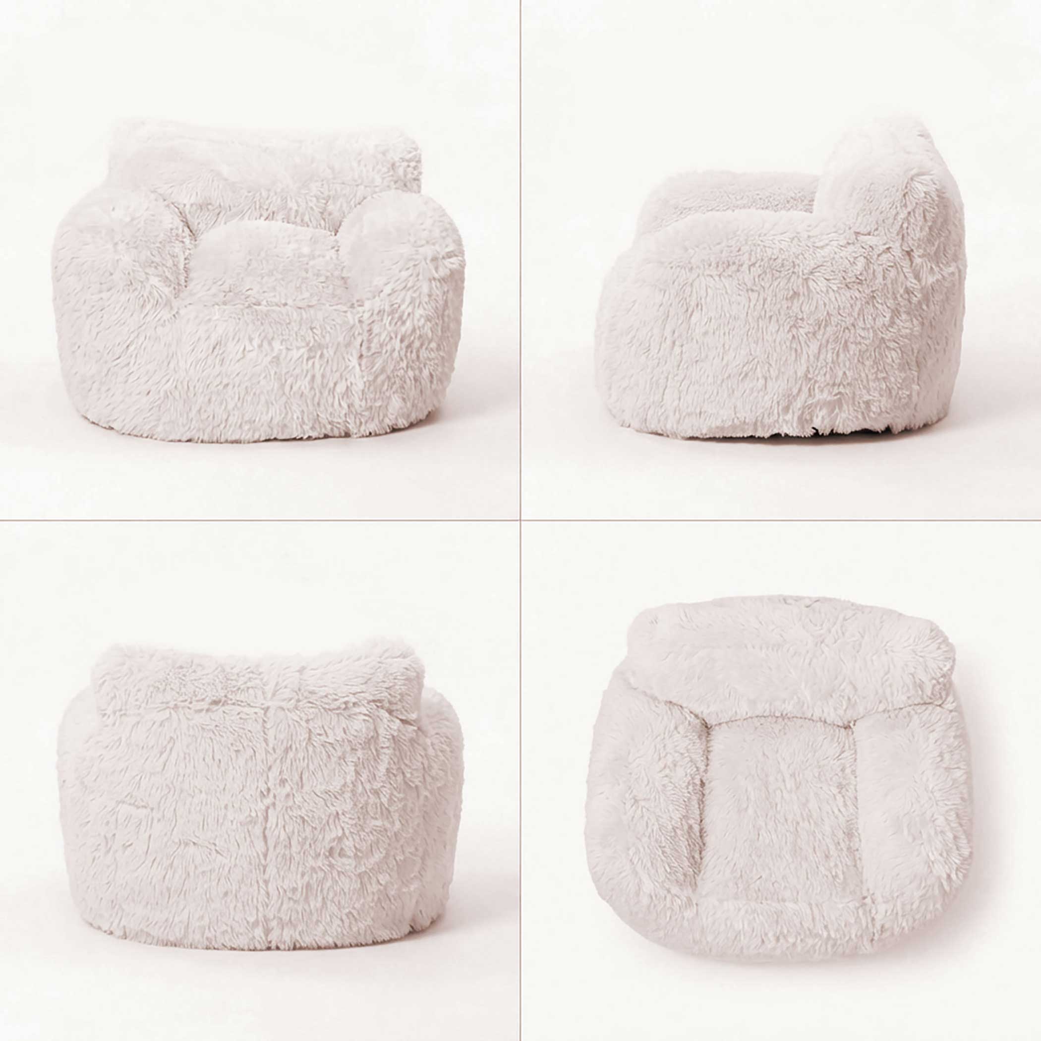 Lounge Sessel cremeweiß mit Armlehnen 104 x 96 cm - Plüsch - XL Sitzsack beige mit Schaumstoff Füllung