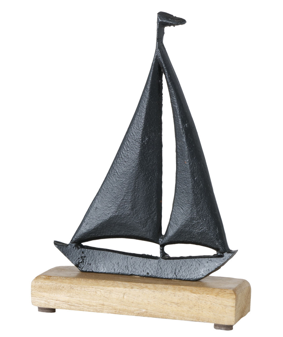 Aluminium Segelboot auf Mango Standfuß - 22 cm - Deko Aufsteller Boot aus Metall und Holz 