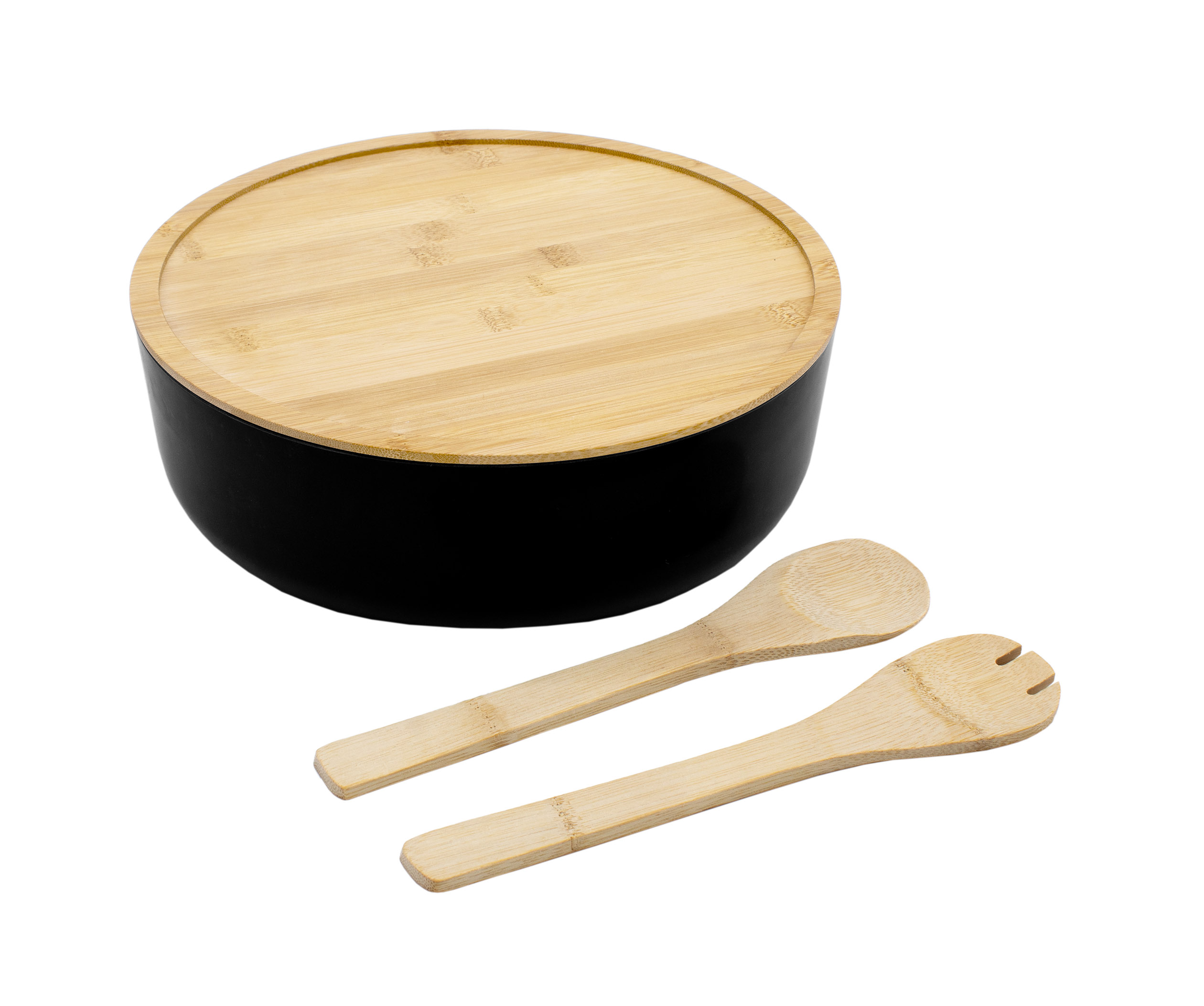XXL Salatschüssel mit Bambus Deckel 30 cm - schwarz