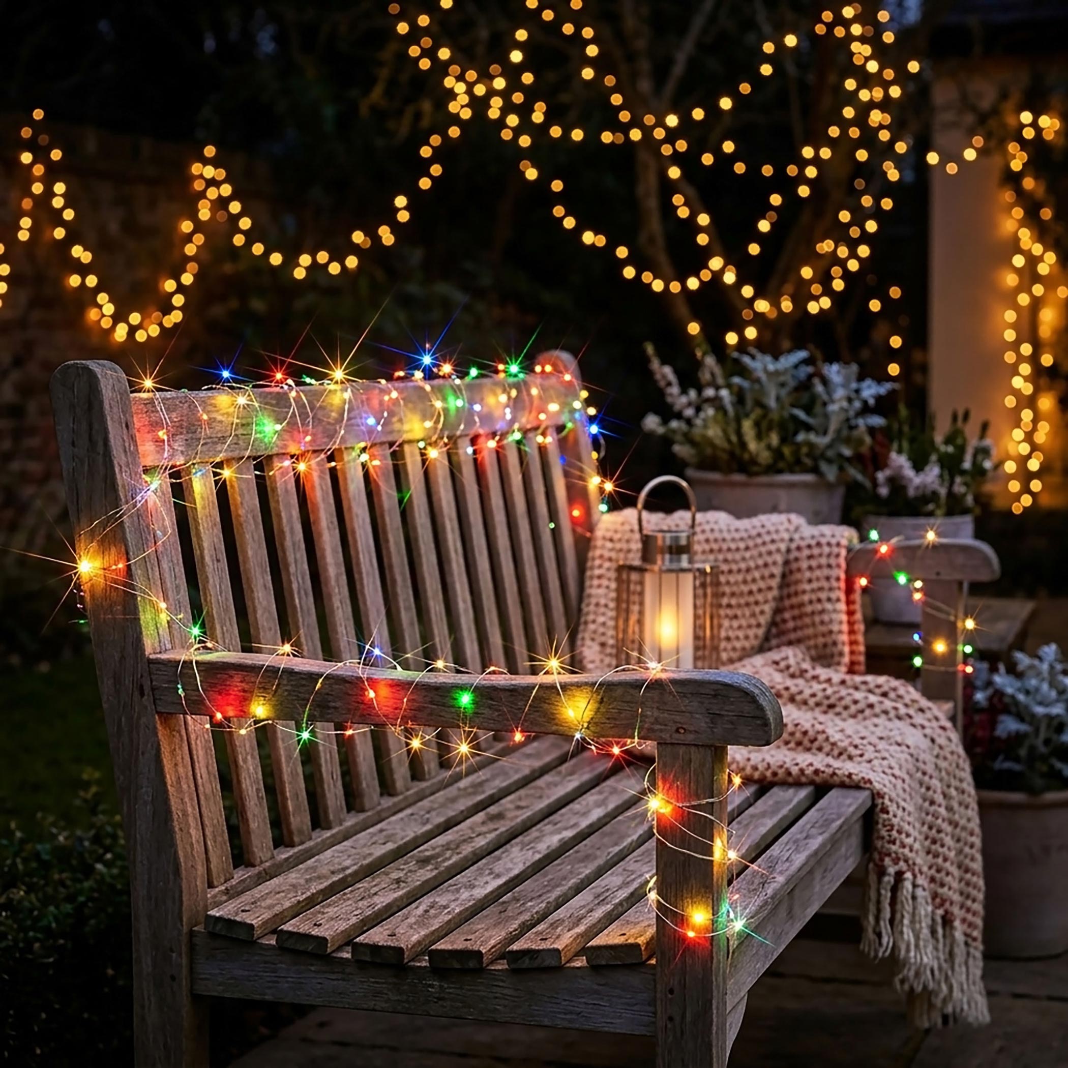Draht Lichterkette bunt mit Powerbank 8 Funktionen und Timer - 100 LED - Akku Weihnachtslichterkette 9,9 m multicolor per USB-C wiederaufladbar
