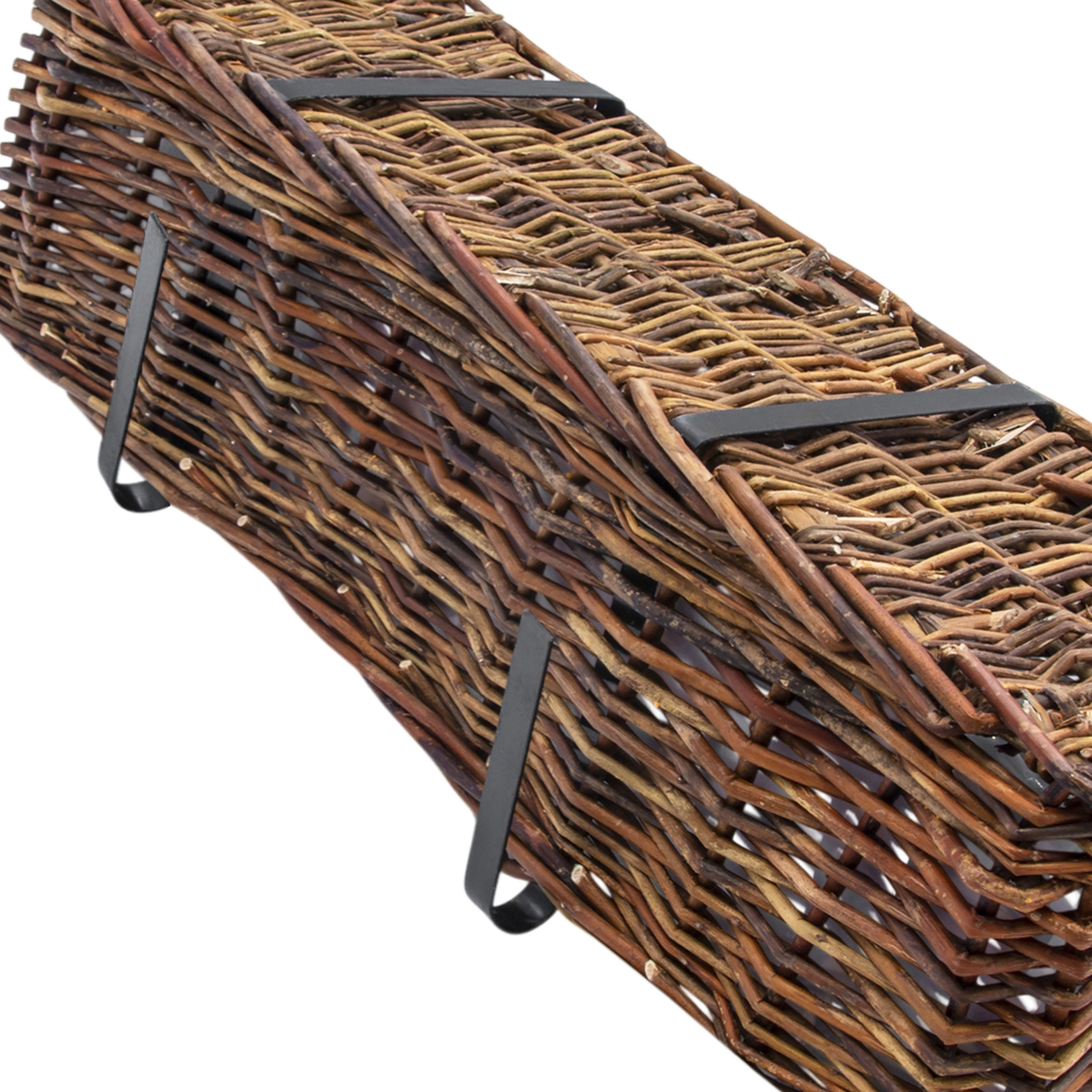 Rattan Balkonkasten eckig mit Folie natur dunkel - 60 x 19 cm - Rattan Blumenkasten mit Aufhängung für Geländer bis 3,5 cm
