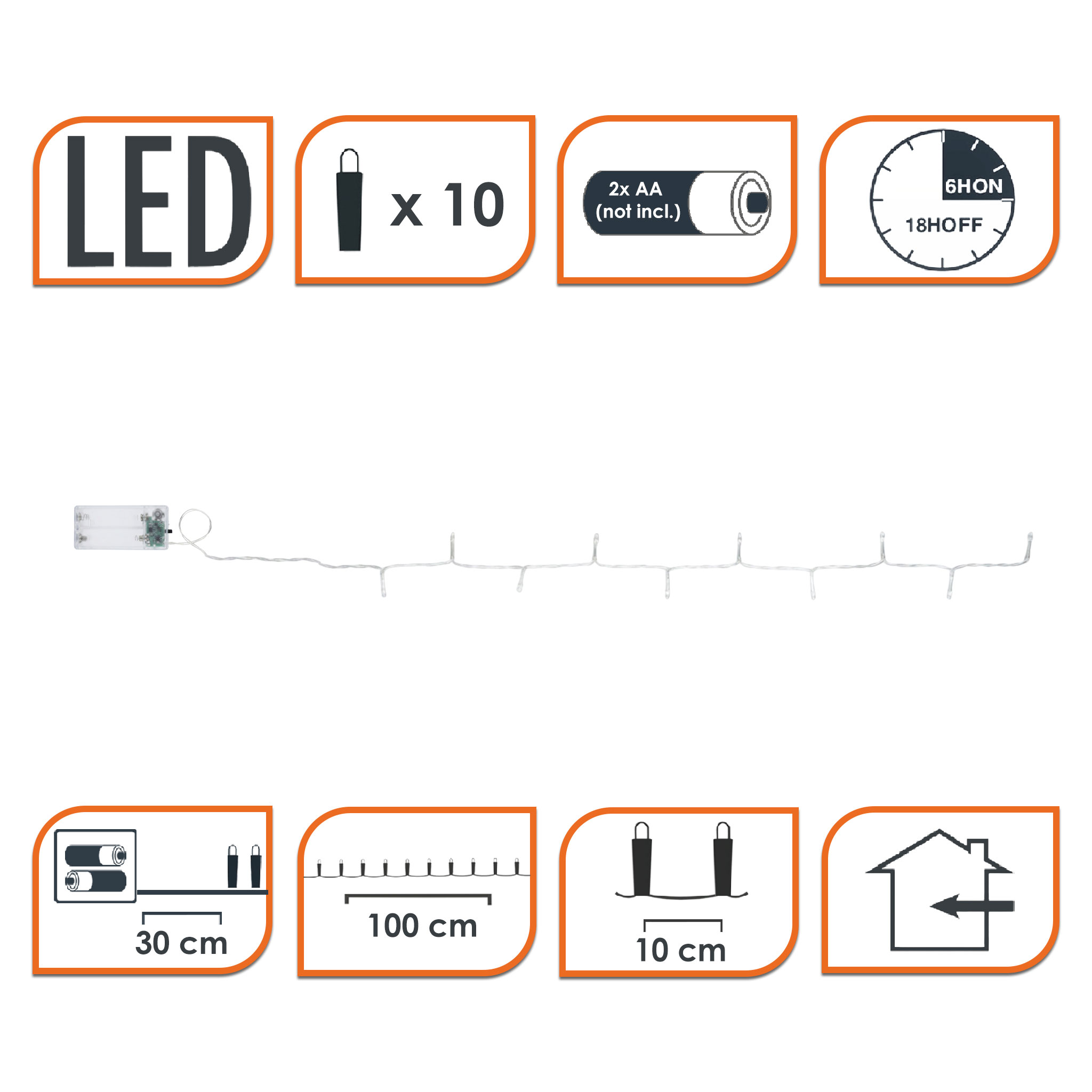 Lichterkette mit 10 LED in warm weiß - 100 cm - Weihnachts Tischlichterkette