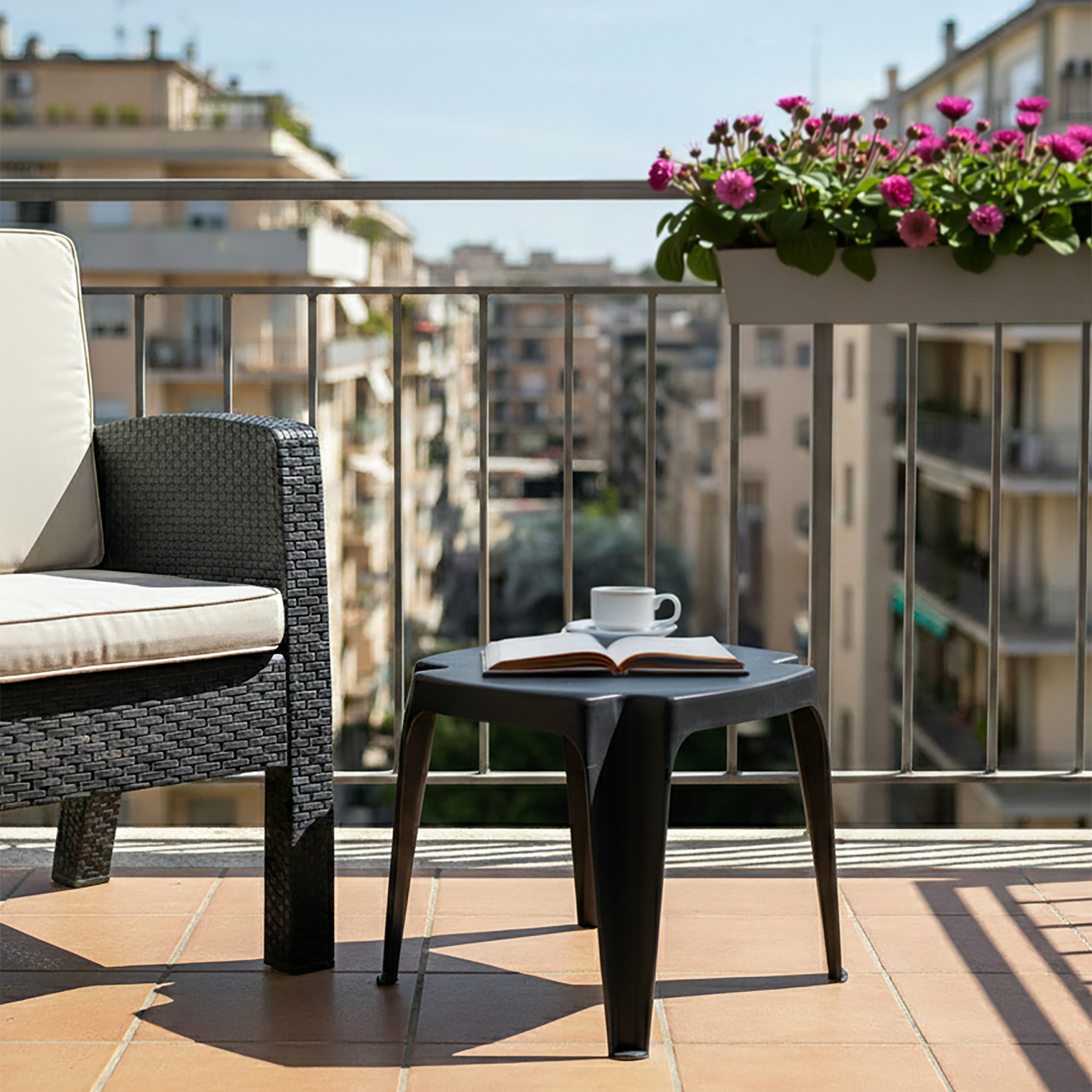 Kunststoff Mehrzweck Hocker 42 x 38 cm - anthrazit - Fußhocker oder Beistelltisch für Garten und Balkon