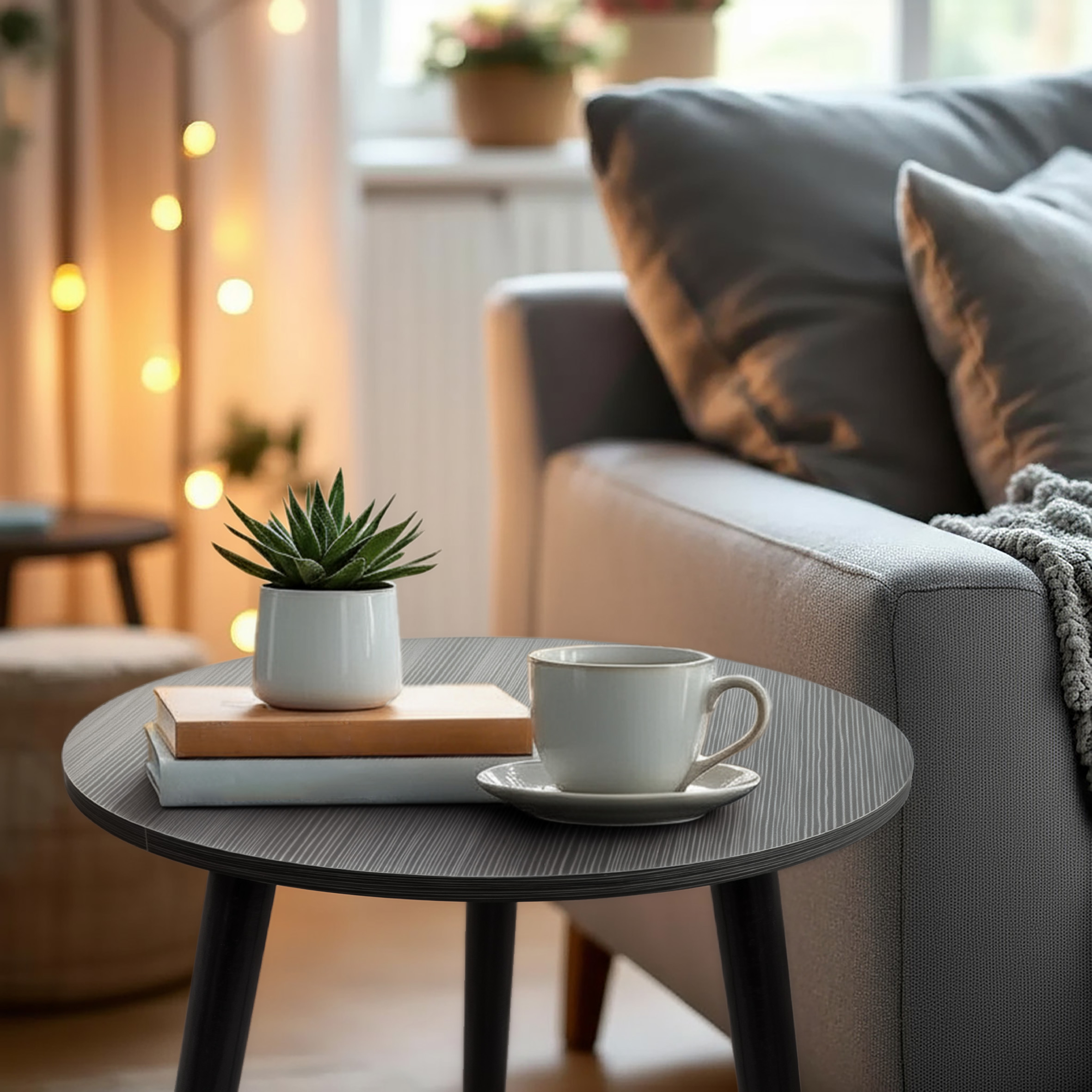 Holz Beistelltisch schwarz rund mit 3 Beinen - 41 x 40 cm - Deko Blumentisch im eleganten Design