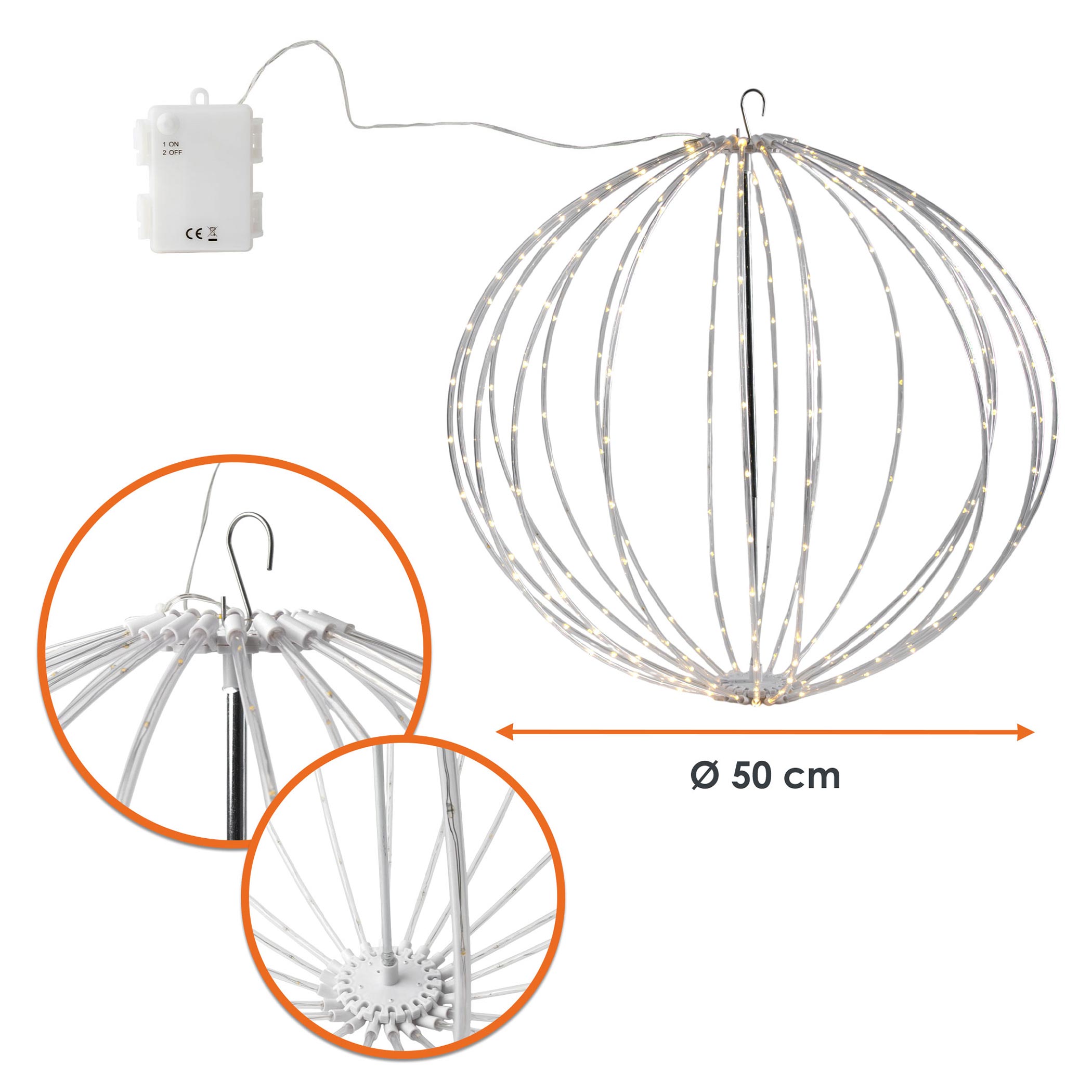 Leuchtball 50 cm transparent mit Twinkle Effekt für Außen - 295 LEDs - Leuchtkugel mit Flashing Lights in warm weiß batteriebetrieben