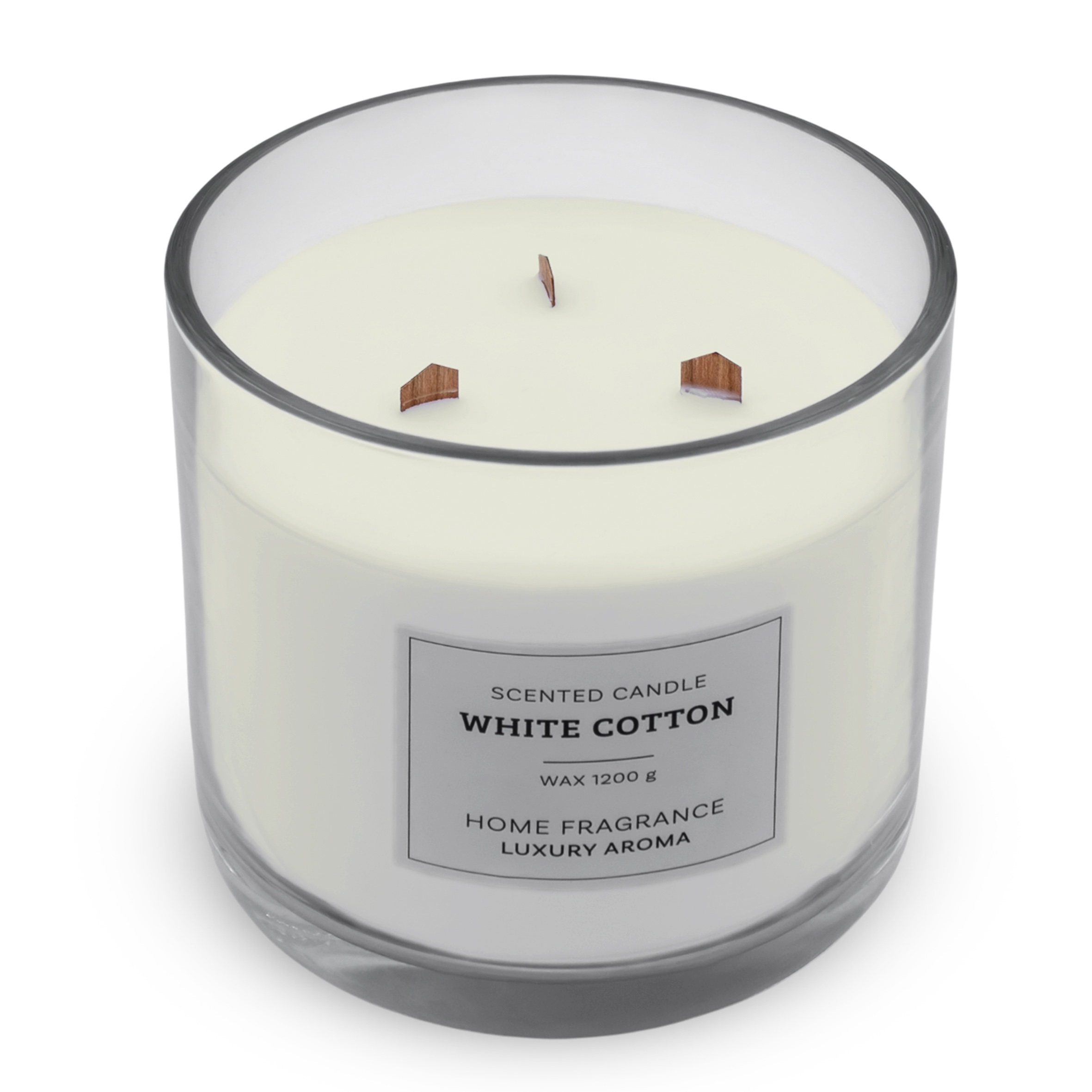 XL 3-Docht Duftkerze im Glas 15 cm mit Knisterdocht aus Holz - White Cotton Duft - Große Aromakerze 1200g Wachs 50 Stunden Brenndauer