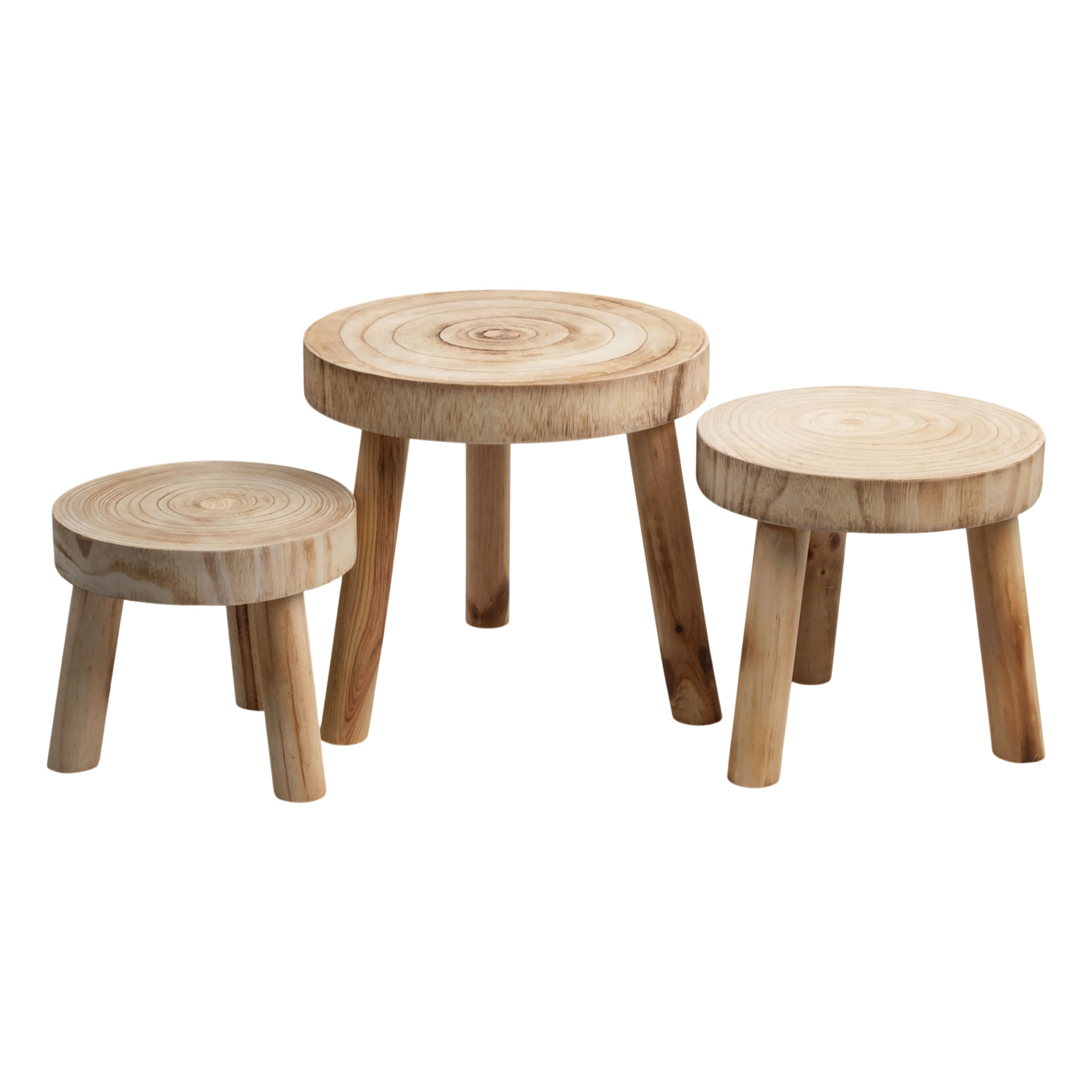 Holz Blumenhocker mit 3 Beinen braun 3er Set  - 32 / 26 / 22 cm - Massivholz Deko Pflanzenständer rund