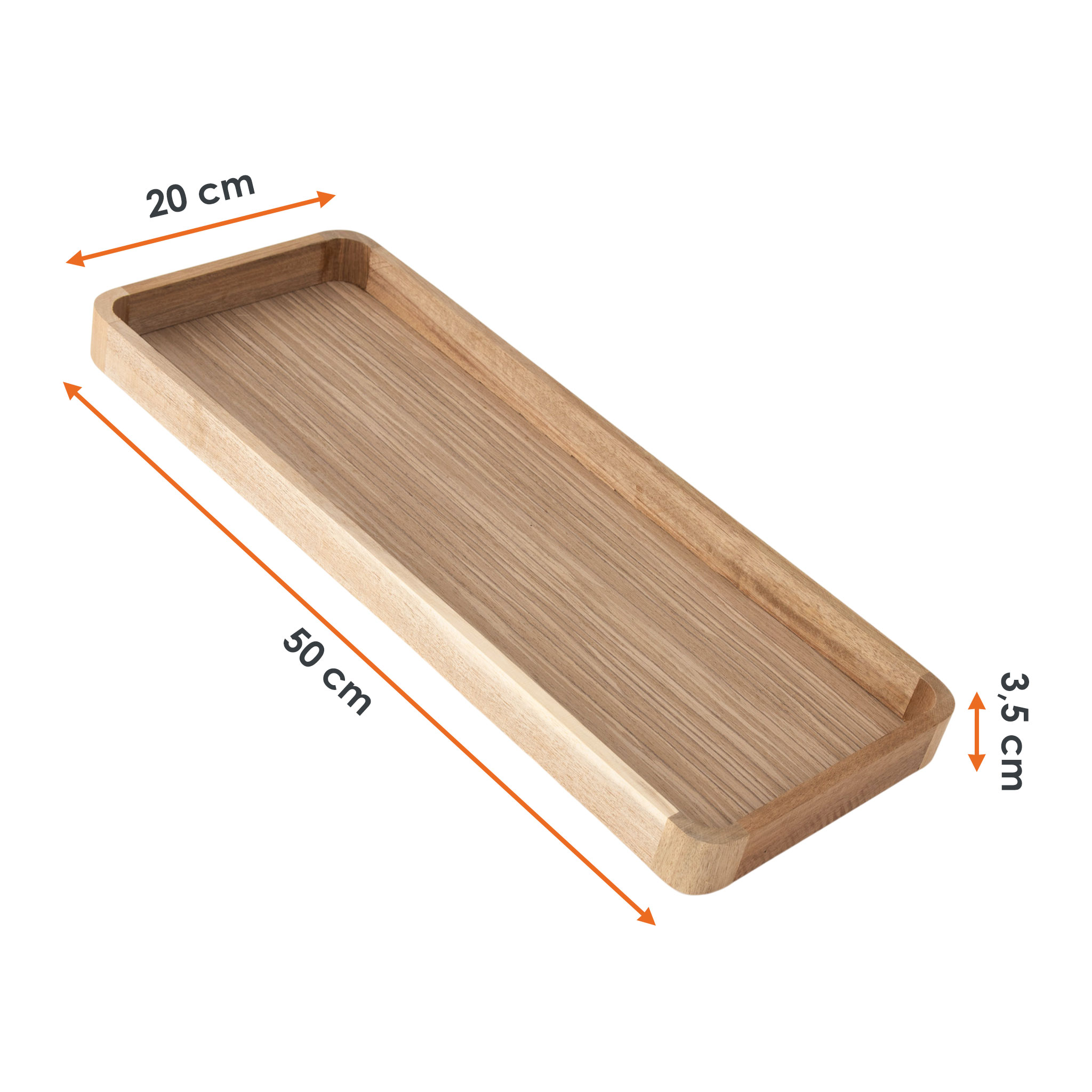 Holz Kerzentablett rechteckig mit abgerundeten Ecken - 50 x 20 cm - Dekotablett lang naturbelassen mit Rand