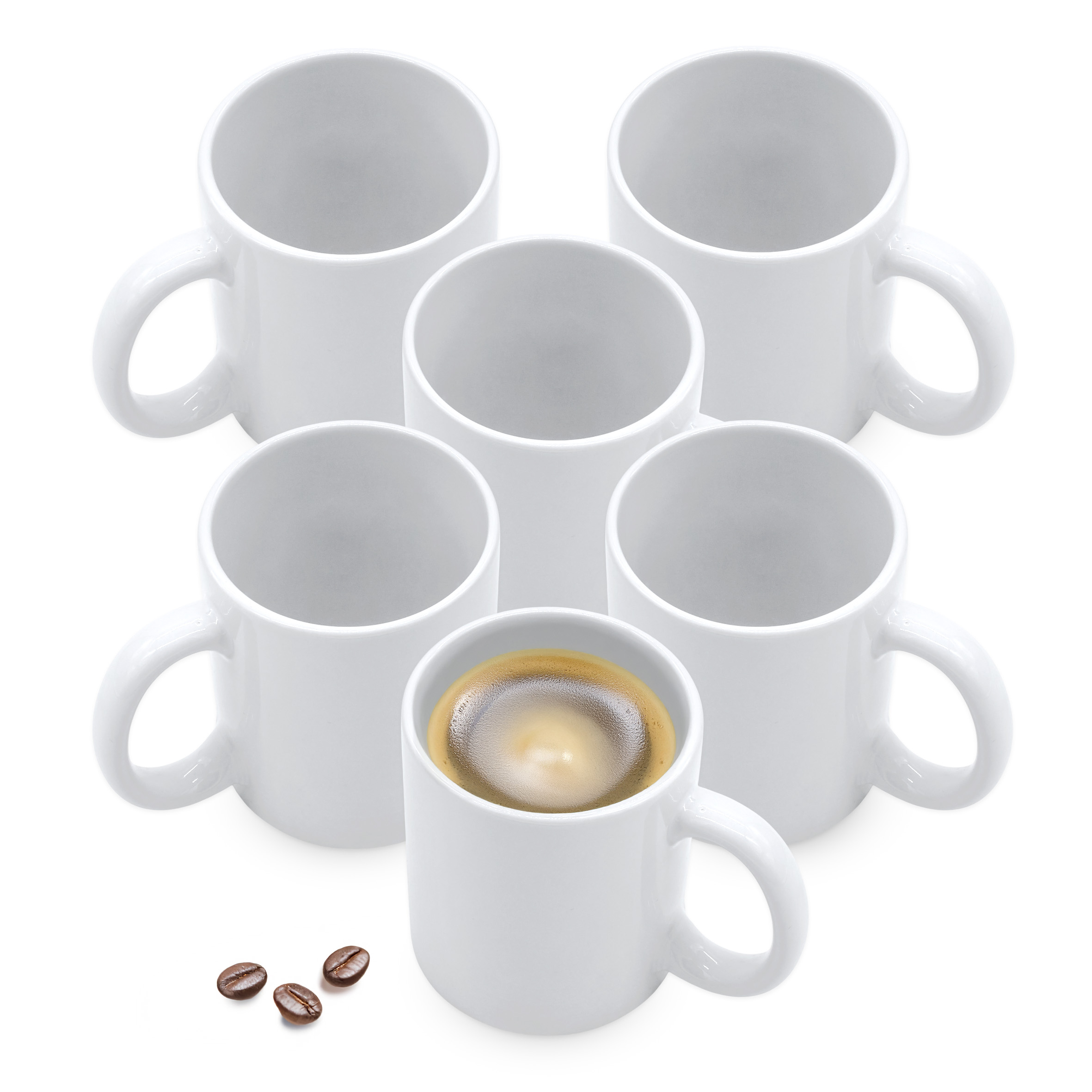 Porzellan Kaffeebecher mit Henkel weiß  für 310 ml - 6er Set - Kaffee und Tee Tasse zum Bemalen und Personalisieren