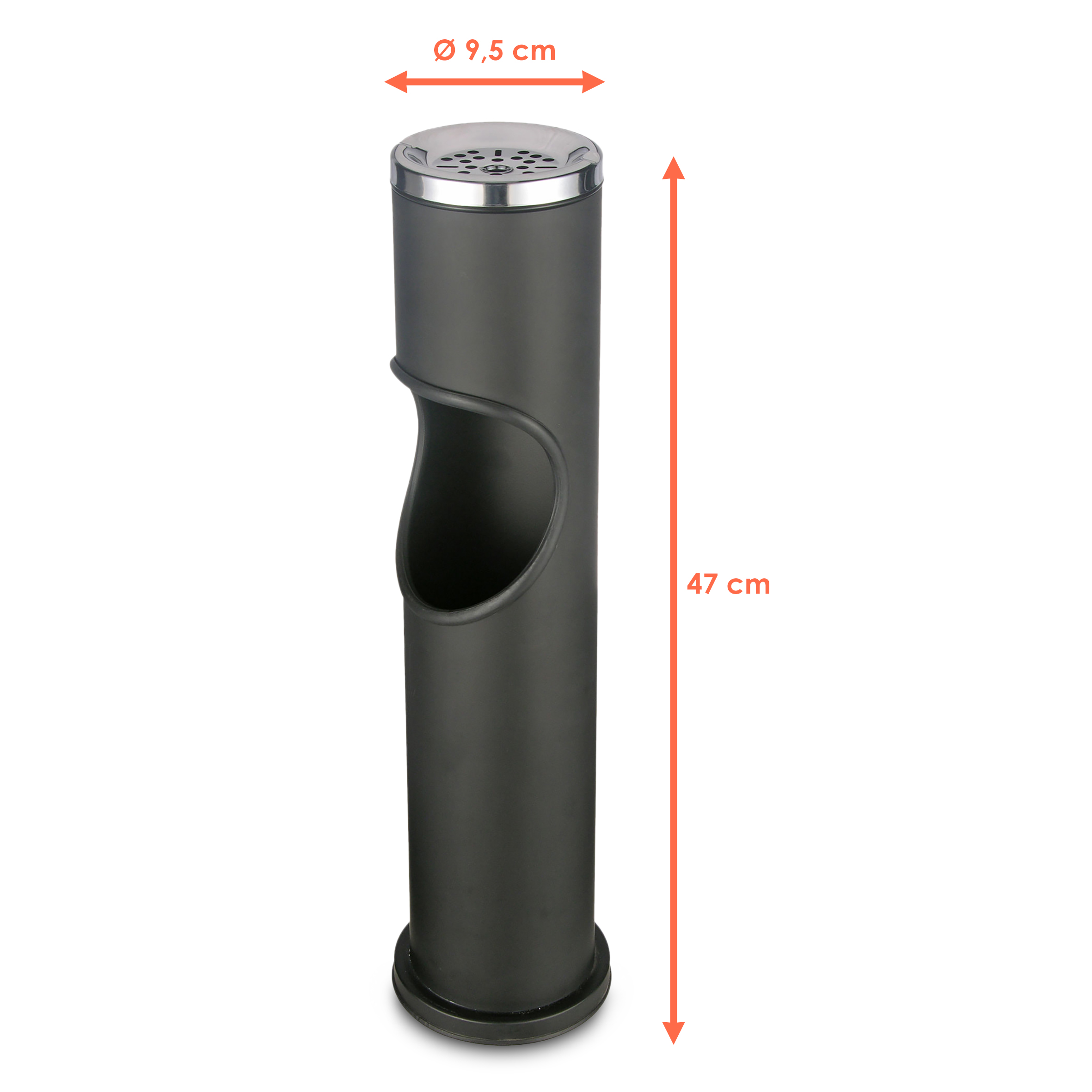 Metall Stand Aschenbecher schwarz - 47 x 9,5 cm - Freistehender Arscher mit integriertem Mülleimer