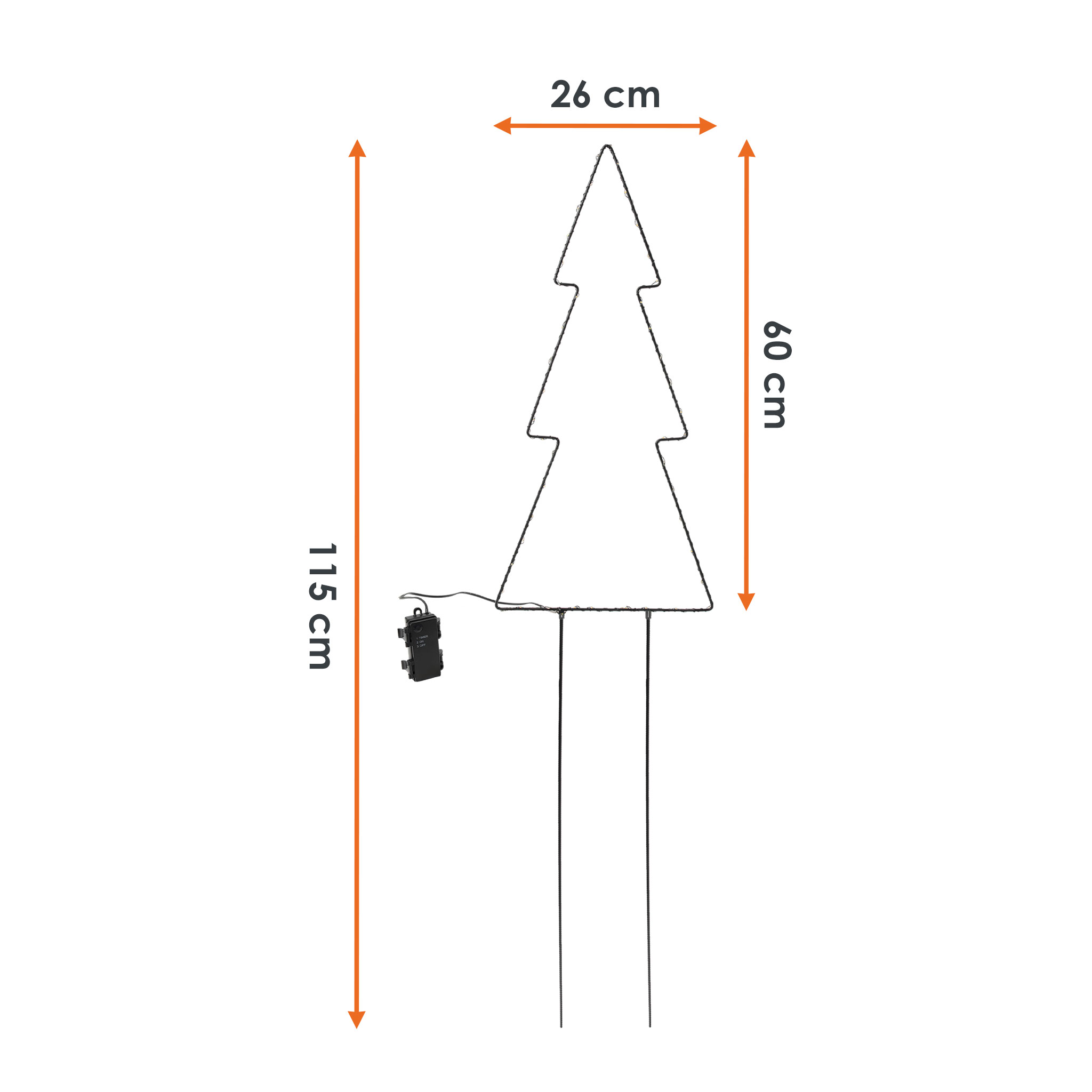 Metall Tanne Gartenstecker schwarz 50 LED mit Timer - 60 cm - Weihnachts Beetstecker warm weiß beleuchtet batteriebetrieben mit Erdspieß