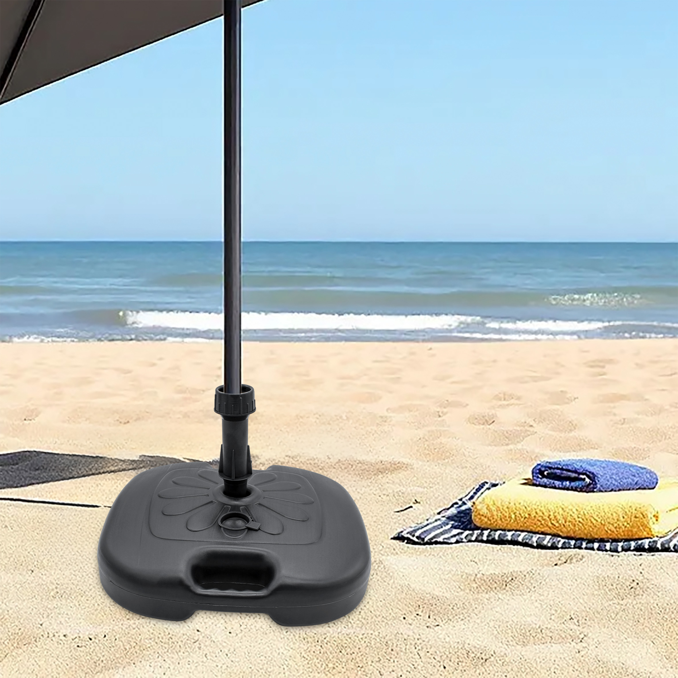 Kunststoff Schirmständer zum Befüllen eckig 44 x 44 cm - anthrazit - Sonnenschirmhalter befüllbar mit 16 L Wasser oder Sand