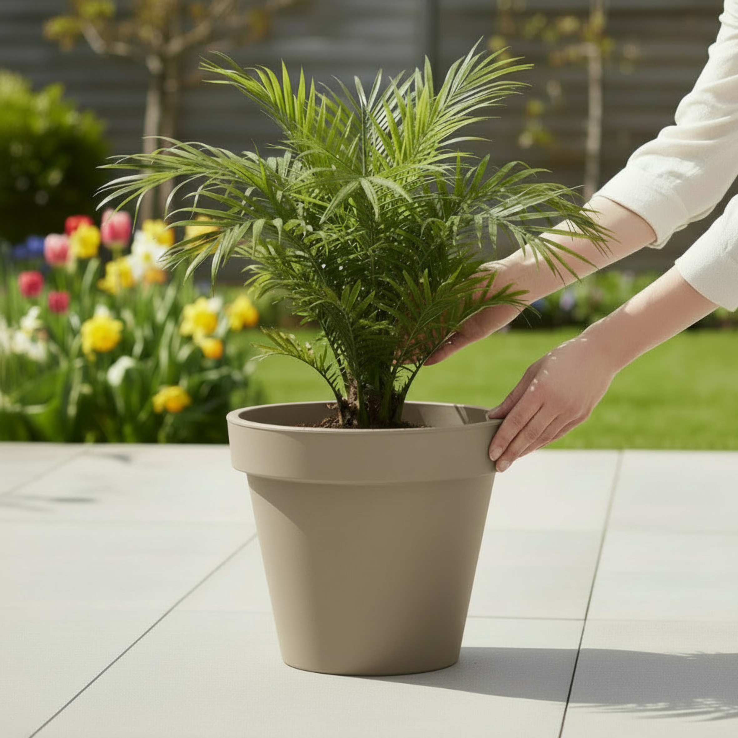 Kunststoff Pflanzkübel M rund Ø 38 cm - beige - Blumenkübel groß für Außen und Innen