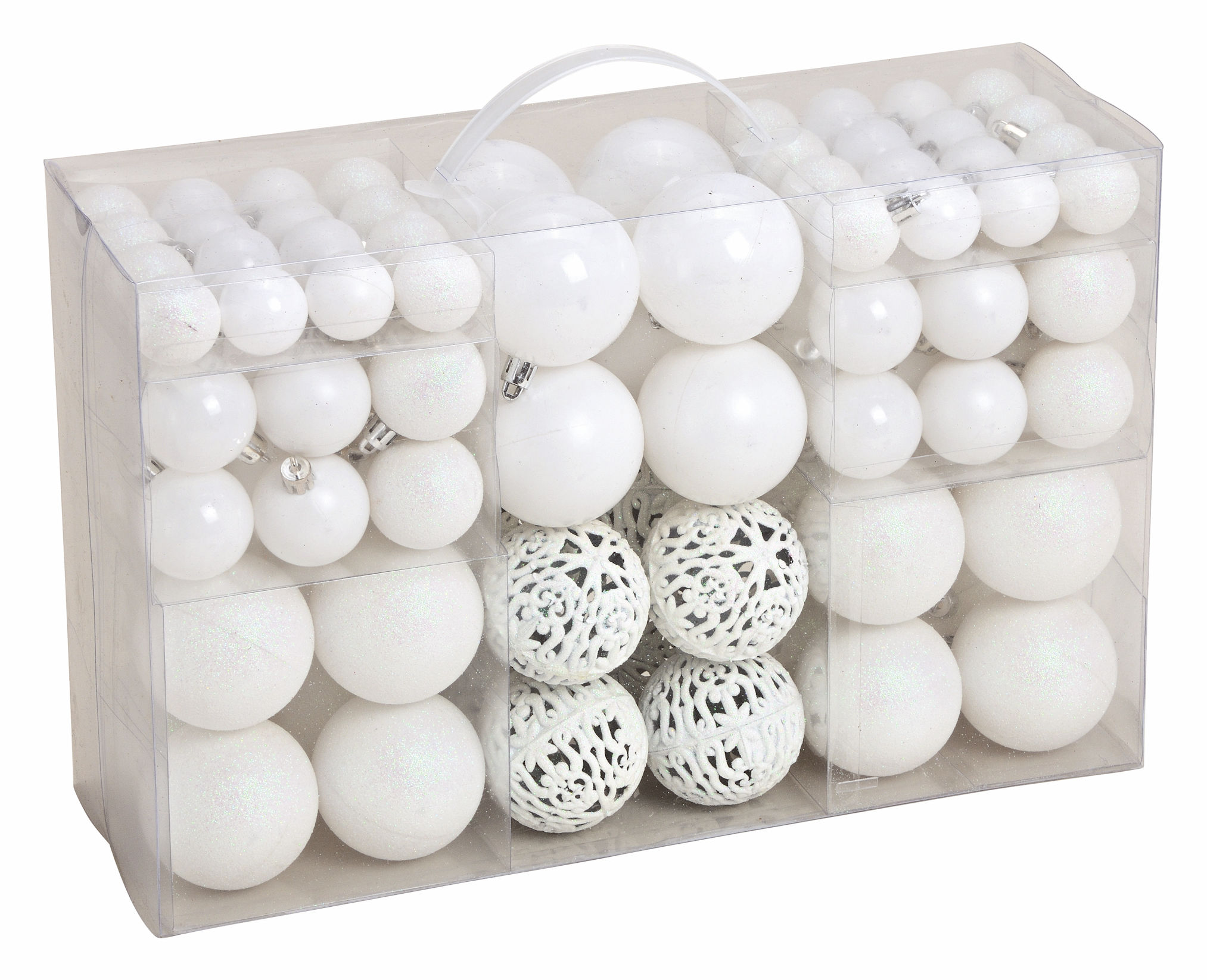 100er Set bruchsichere Weihnachtskugeln 3/4/6cm - Farbe: wählbar | weiß