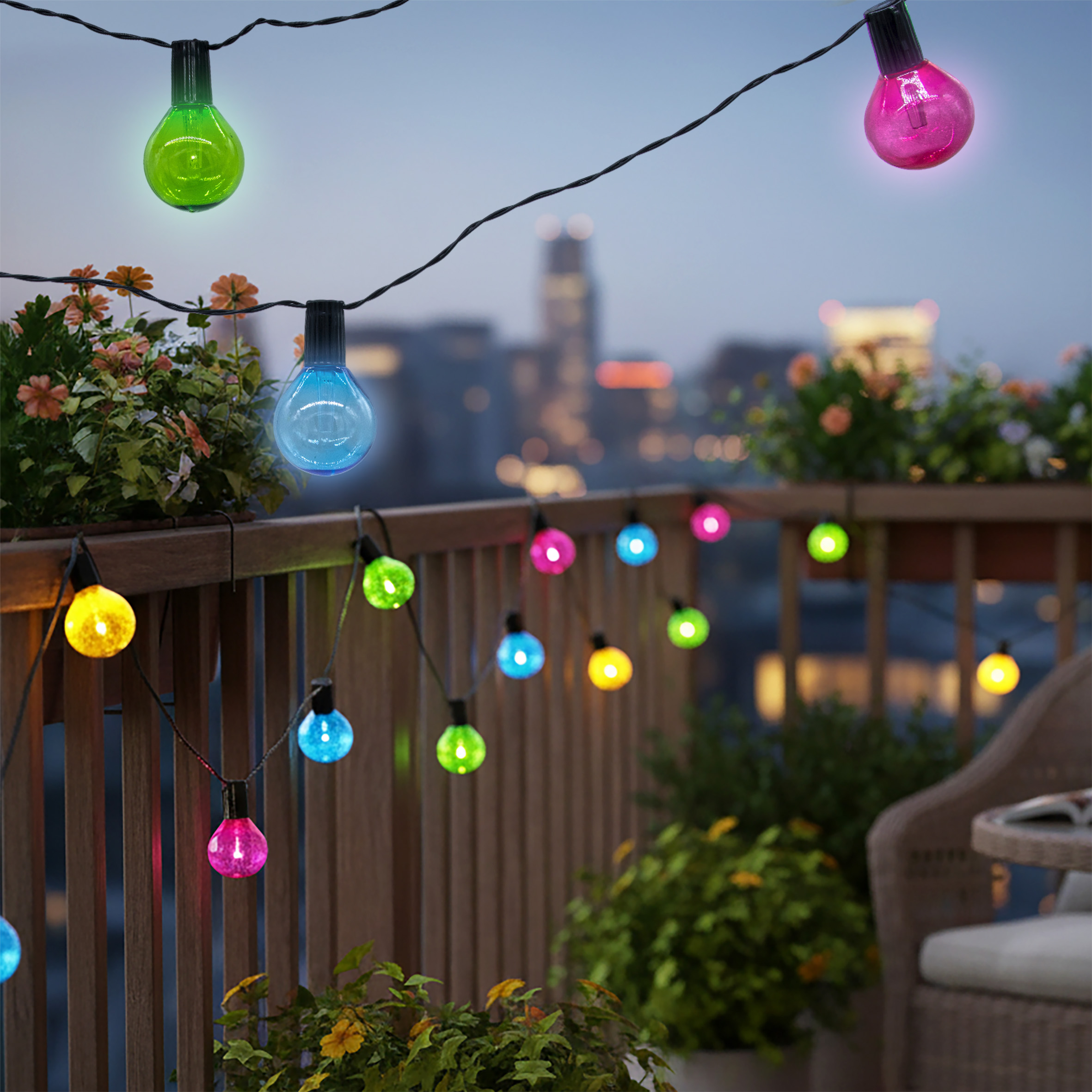 LED Solar Lichterkette mit 20 Glühbirnen auf 570 cm - bunt - Garten Deko Beleuchtung mit farbigen Lampen