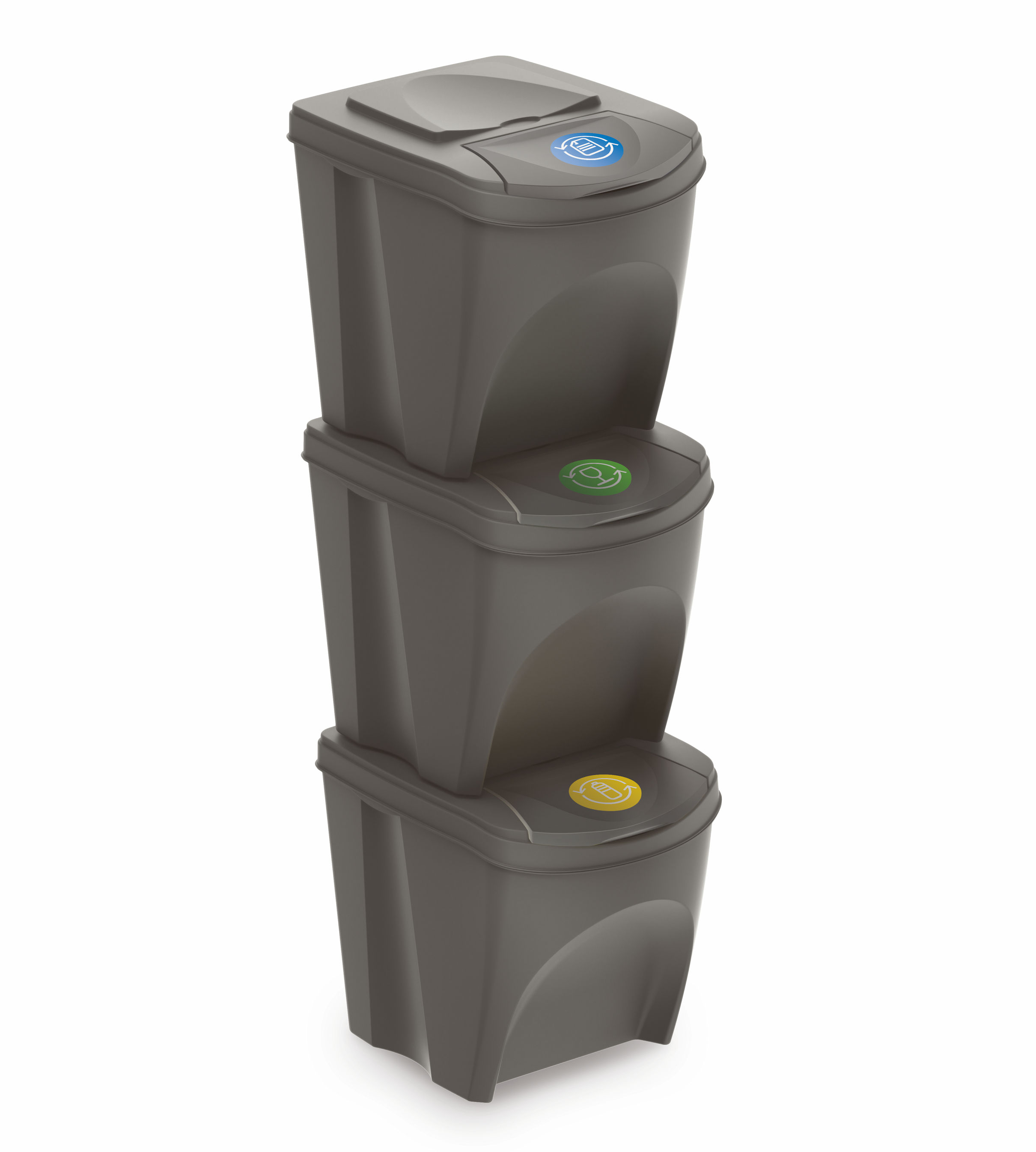 Sortibox Mülleimer mit Deckel 3er oder 4er Set - 25 L / 35 L - Stapelbares Müll Trennsystem in verschiedenen Farben