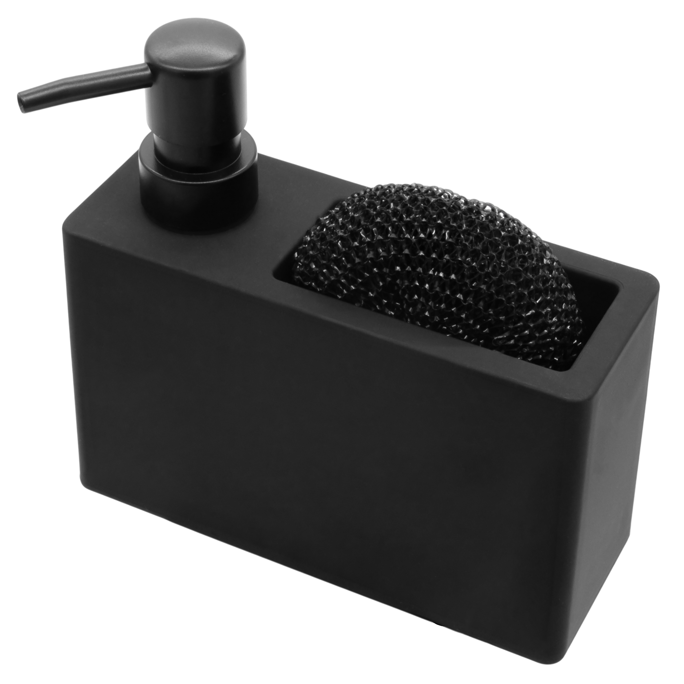 Seifenspender schwarz matt nachfüllbar 320 ml mit Schwamm - 16 x 10 cm - Design Pumpspender für Flüssigseife mit Schwammhalter