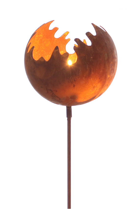 Metall Gartenstecker Naturrost Feuerball - 2 Größen / einzeln oder im 2er Set - Rost Windlicht mit Erdspieß