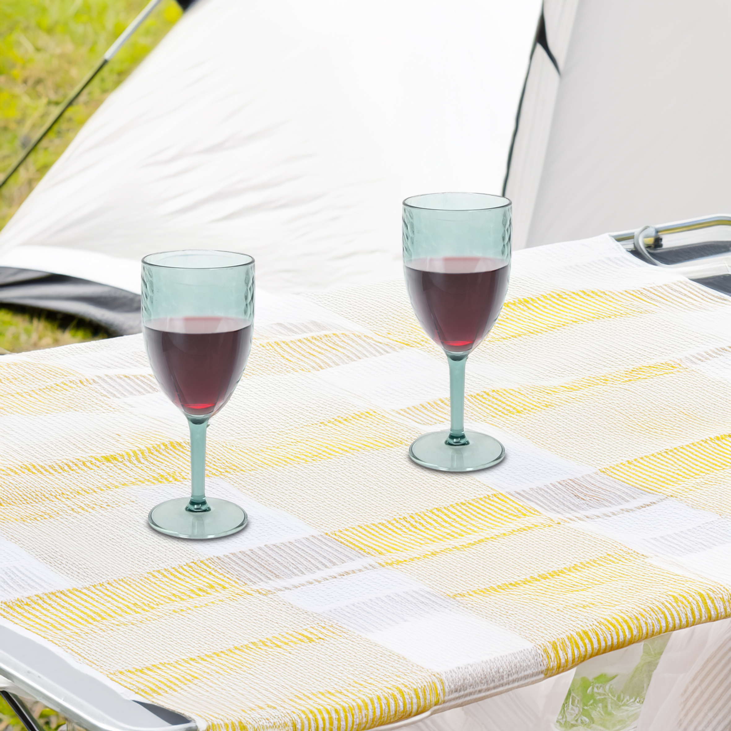 Mehrweg Camping Weinglas 350 ml transparent grün - 6er Set - Kunststoff Weinkelch wiederverwendbar