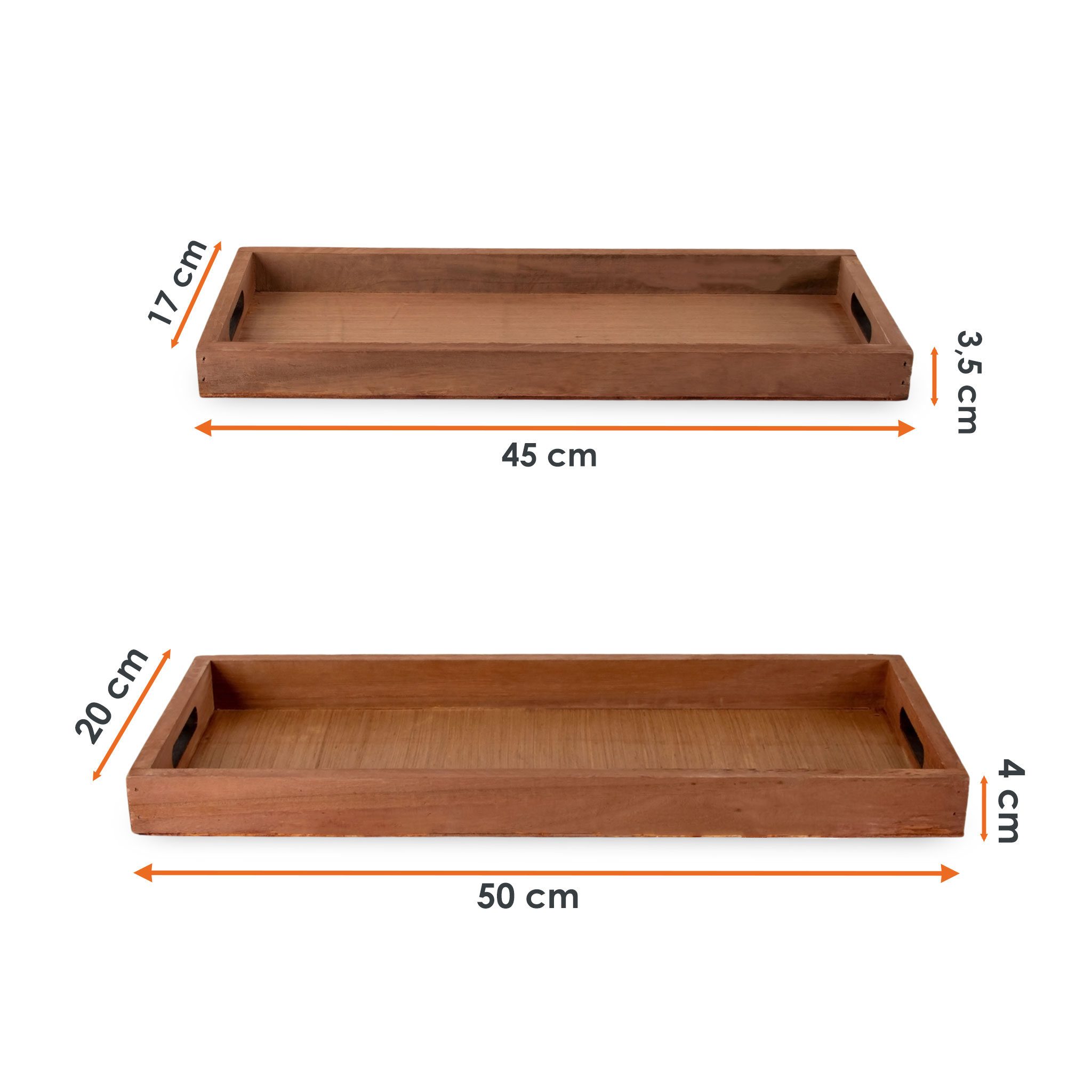 Deko Holztablett natur 2er Set - 50 / 45 cm - Holz Kerzen Teller länglich