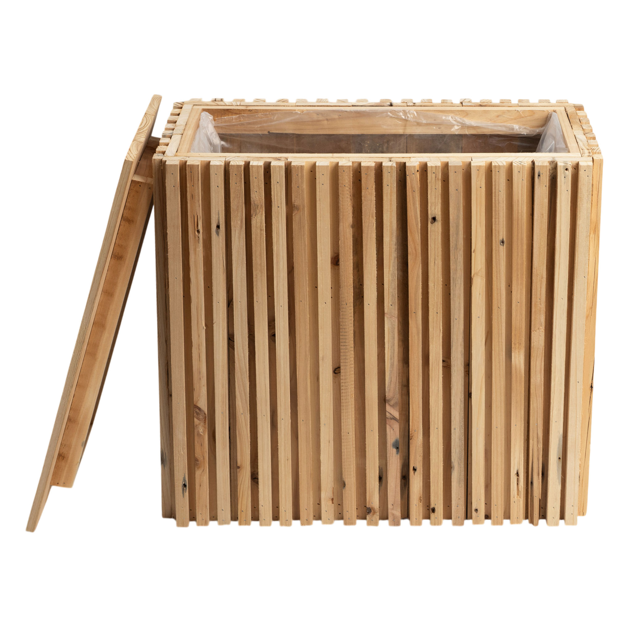 Holz Pflanzkasten Kiefer natur rechteckig mit Folie - 53 x 52 cm - Holz Sockel naturbelassen mit Deckel