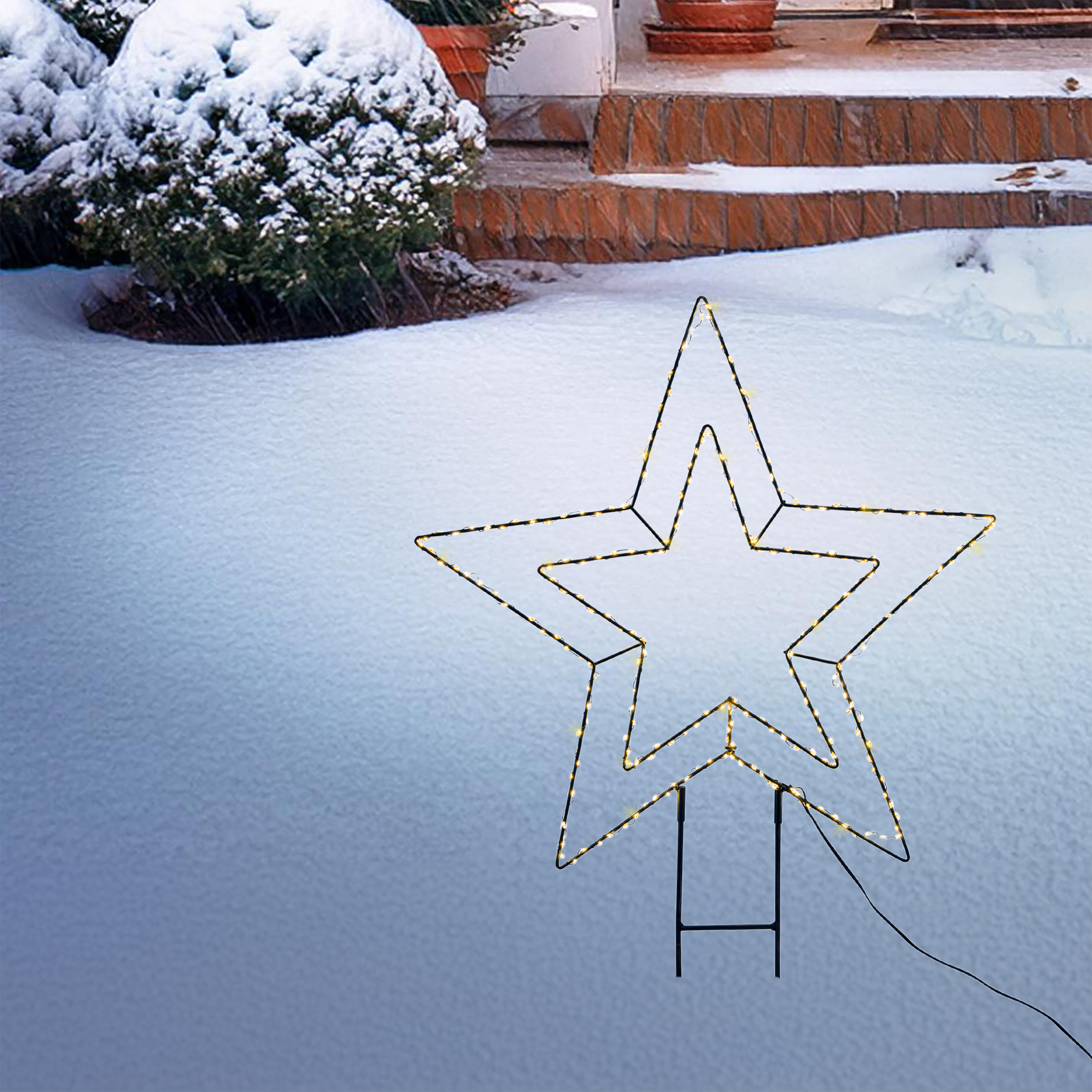 LED Gartenstecker Stern Silhouette mit Timer und Dimmer - 50 x 30 cm - Metall Schattenbild beleuchtet mit LED