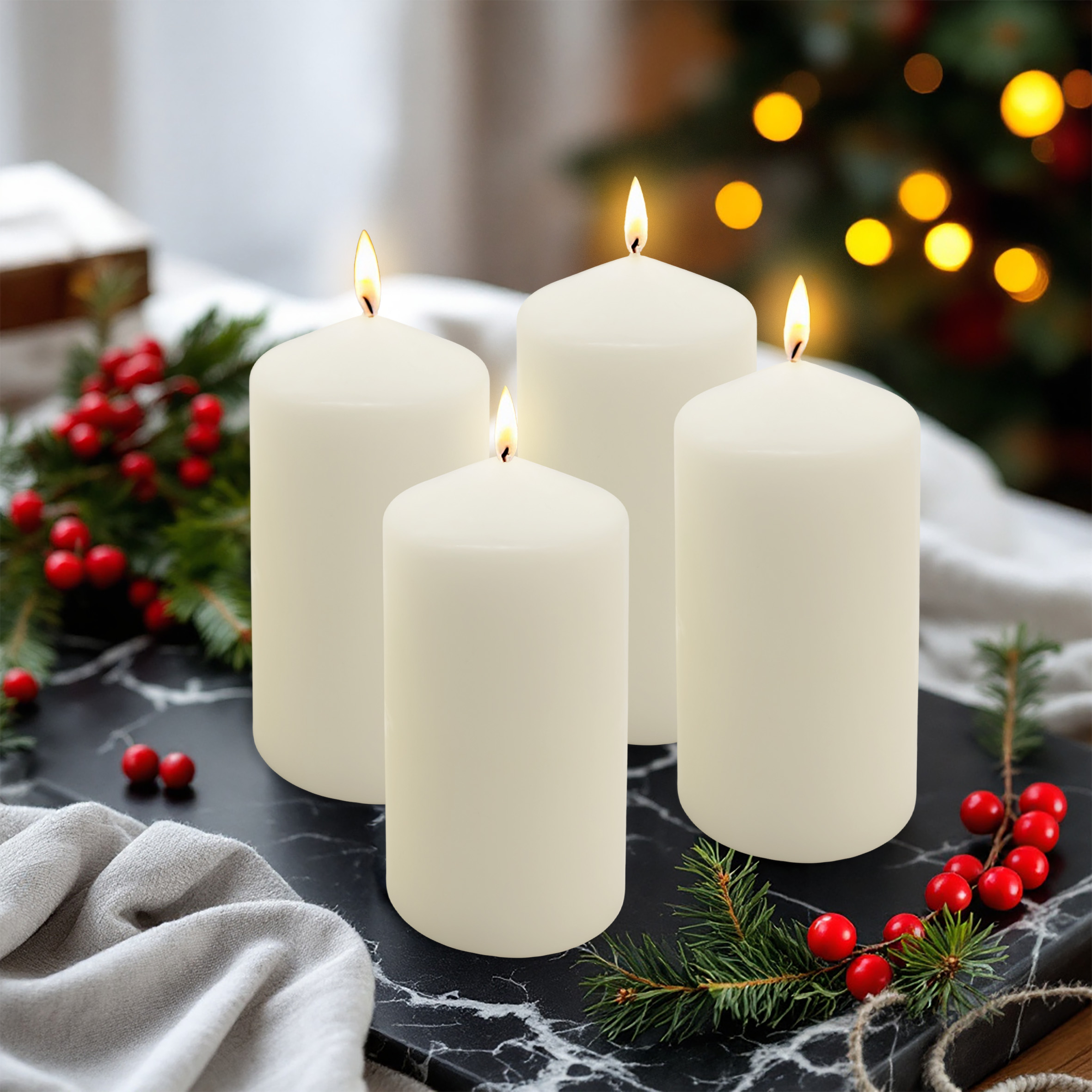 Echtwachs Stumpenkerze 4er Set 15 x 7 cm - creme weiß - Blockkerze für Adventskranz und Laternen