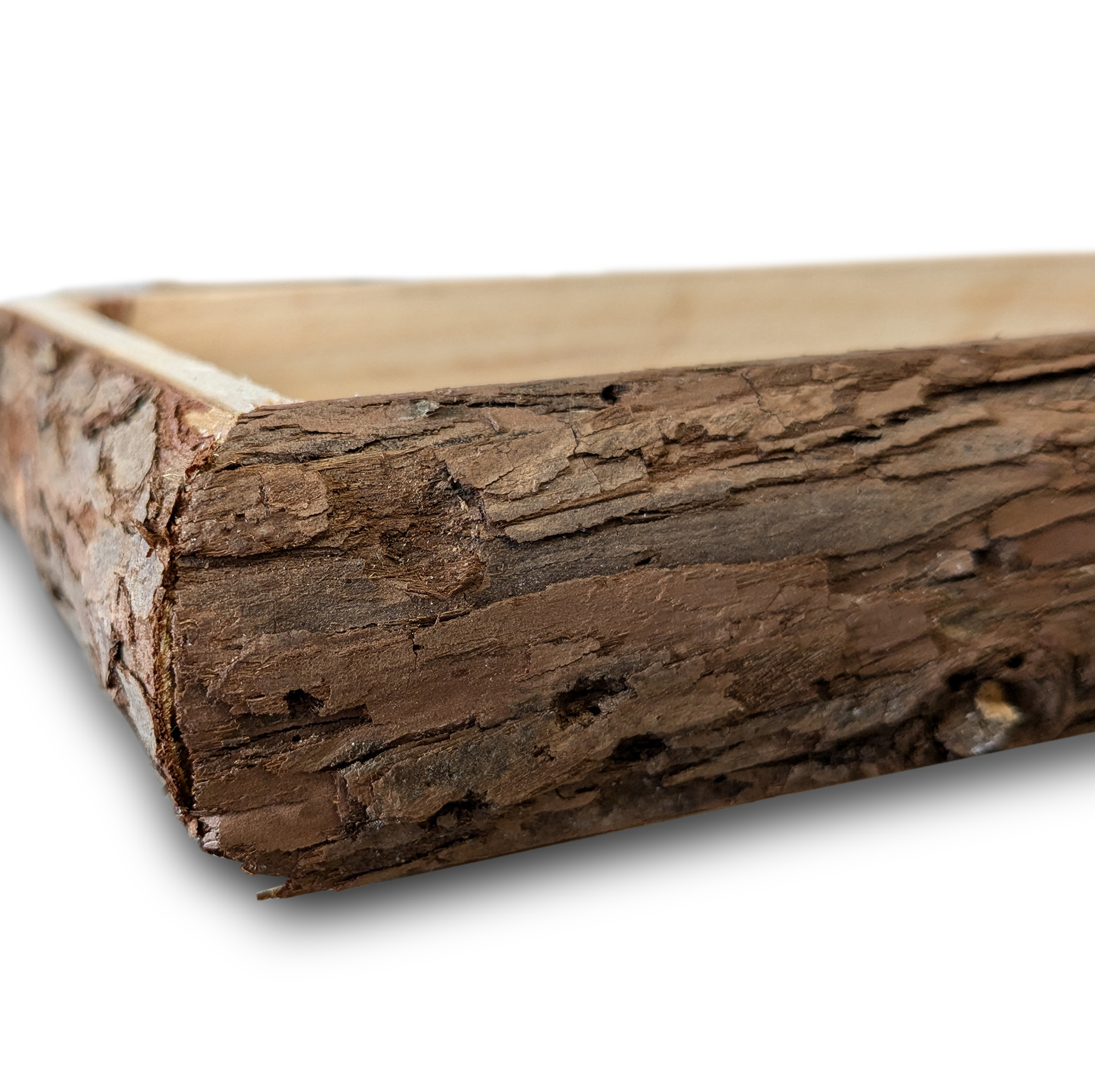Holz Deko Tablett mit Rinde rechteckig klein - 38 x 11 cm - Kerzentablett natur mit Rand aus Baumrinde