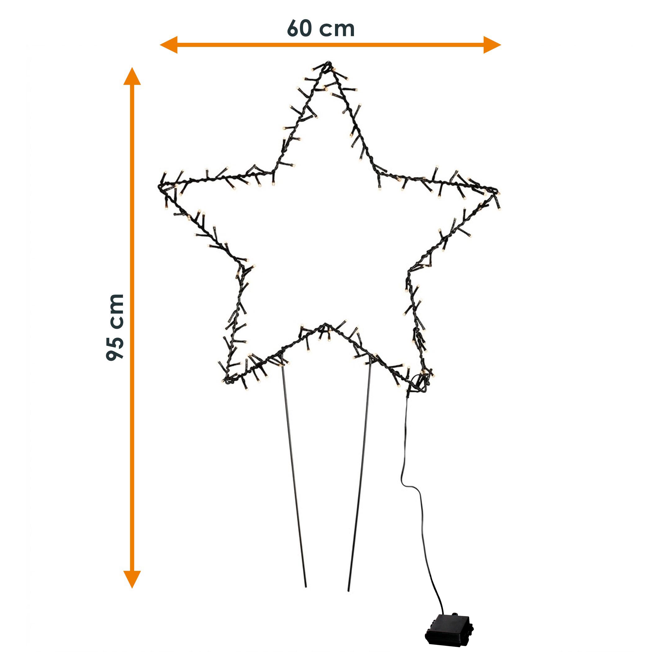 XL LED Stern Gartenstecker 60 cm - 140 LED - Deko Beleuchtung für Außen mit Timer