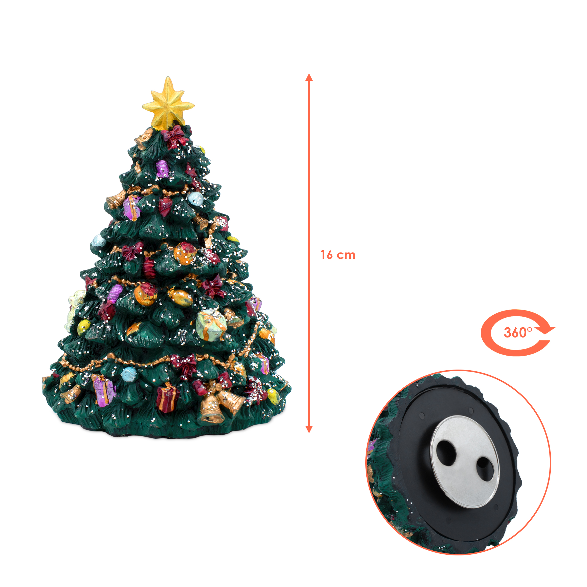 Retro Spieluhr "Oh Tannenbaum" drehend - 16 cm - Deko Weihnachtsbaum zum Aufziehen mit Musik