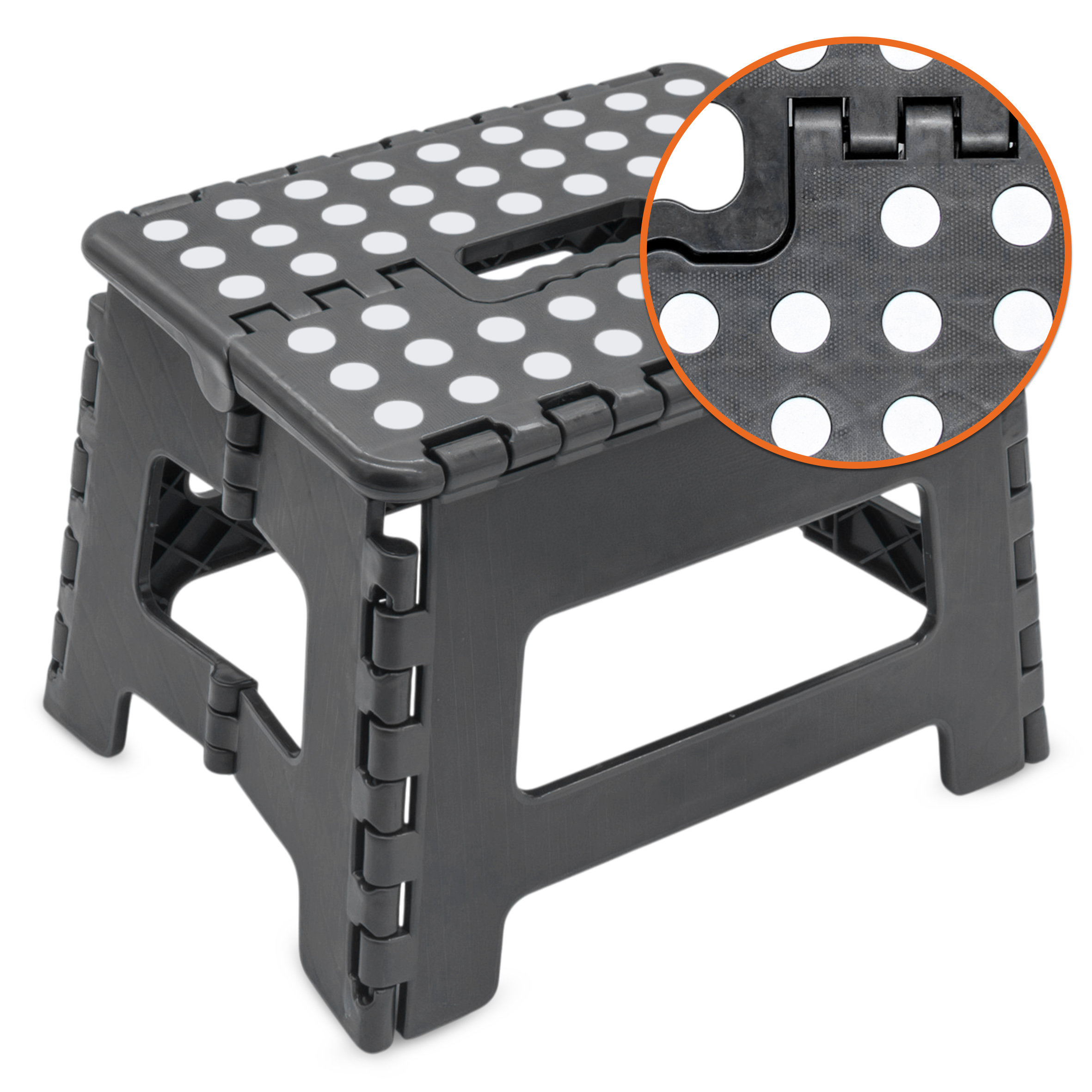 Kunststoff Klapptritt grau bis 150 kg mit Tragegriff und Antirutsch - 29 x 22 cm - Tritthocker klappbar mit rutschfester Trittfläche