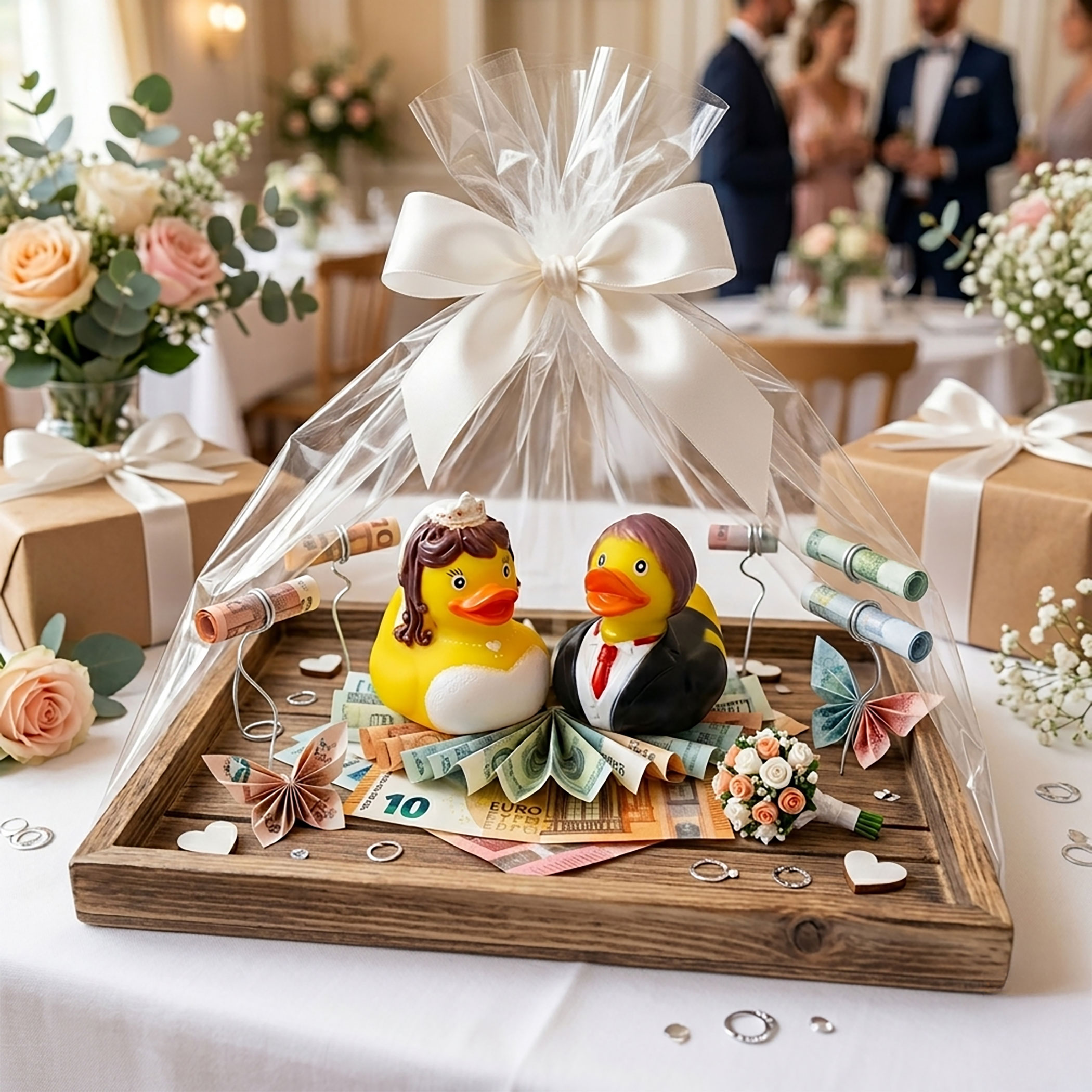 Brautpaar Quietscheente 2er Set für Hochzeitsgeschenk - 8 cm - Badeente Hochzeitspaar Braut und Bräutigam