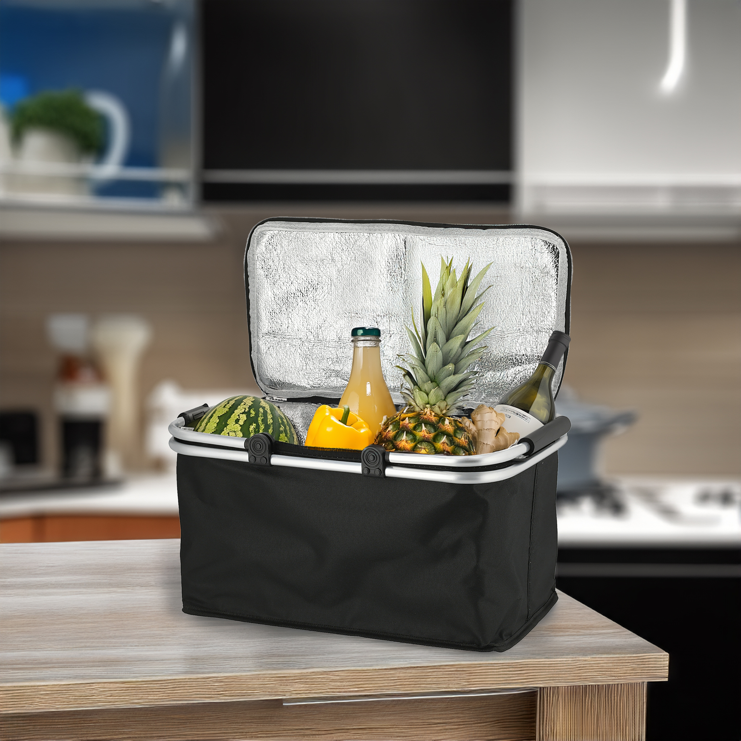 Thermo Einkaufskorb 30 Liter schwarz - 48 x 24 cm - Einkaufstasche klappbar mit Kühlfunktion