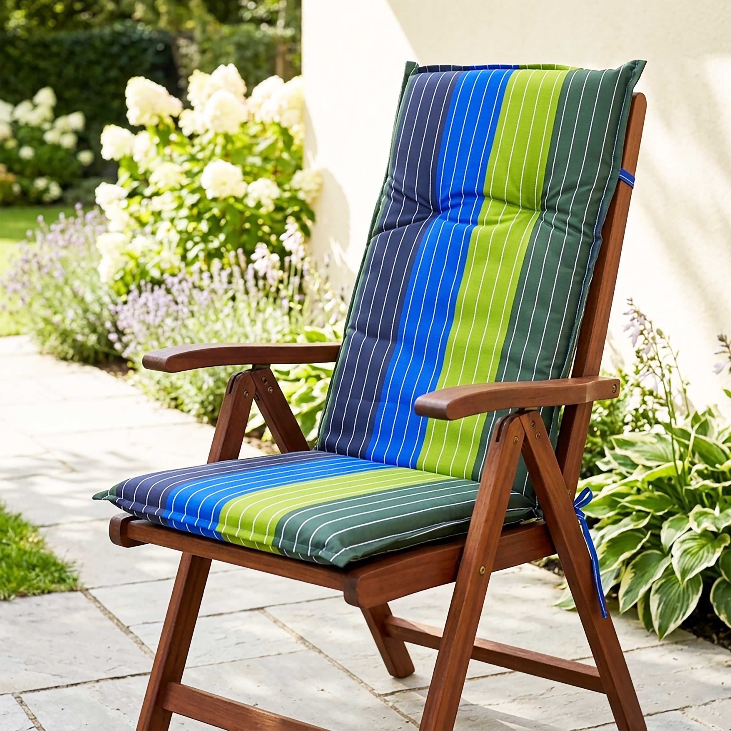 Universal Hochlehner Polster Auflage 123 cm - 18 verschiedene Designs / Farben - Gartenstuhl Sitzkissen Stuhlauflage