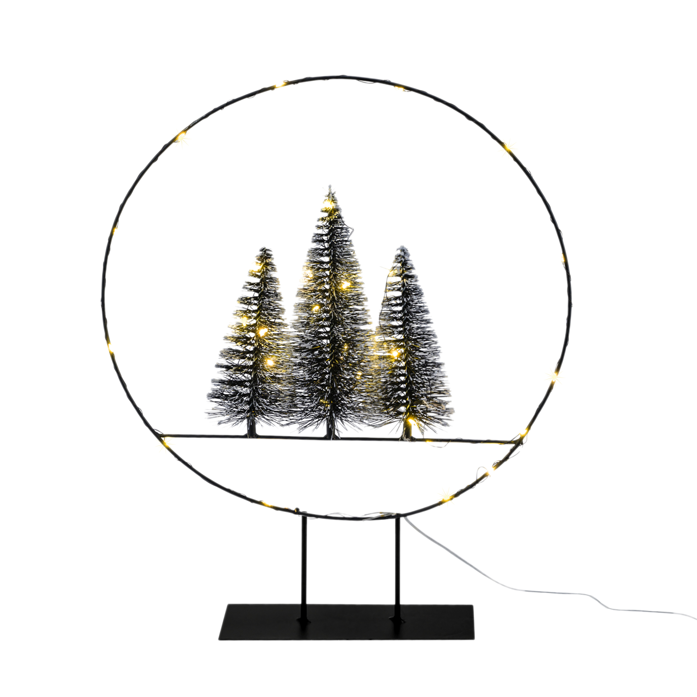LED Dekoring mit Tannen und Schnee - 35 cm - Deko Aufsteller mit 30 LED beleuchtet mit Timer
