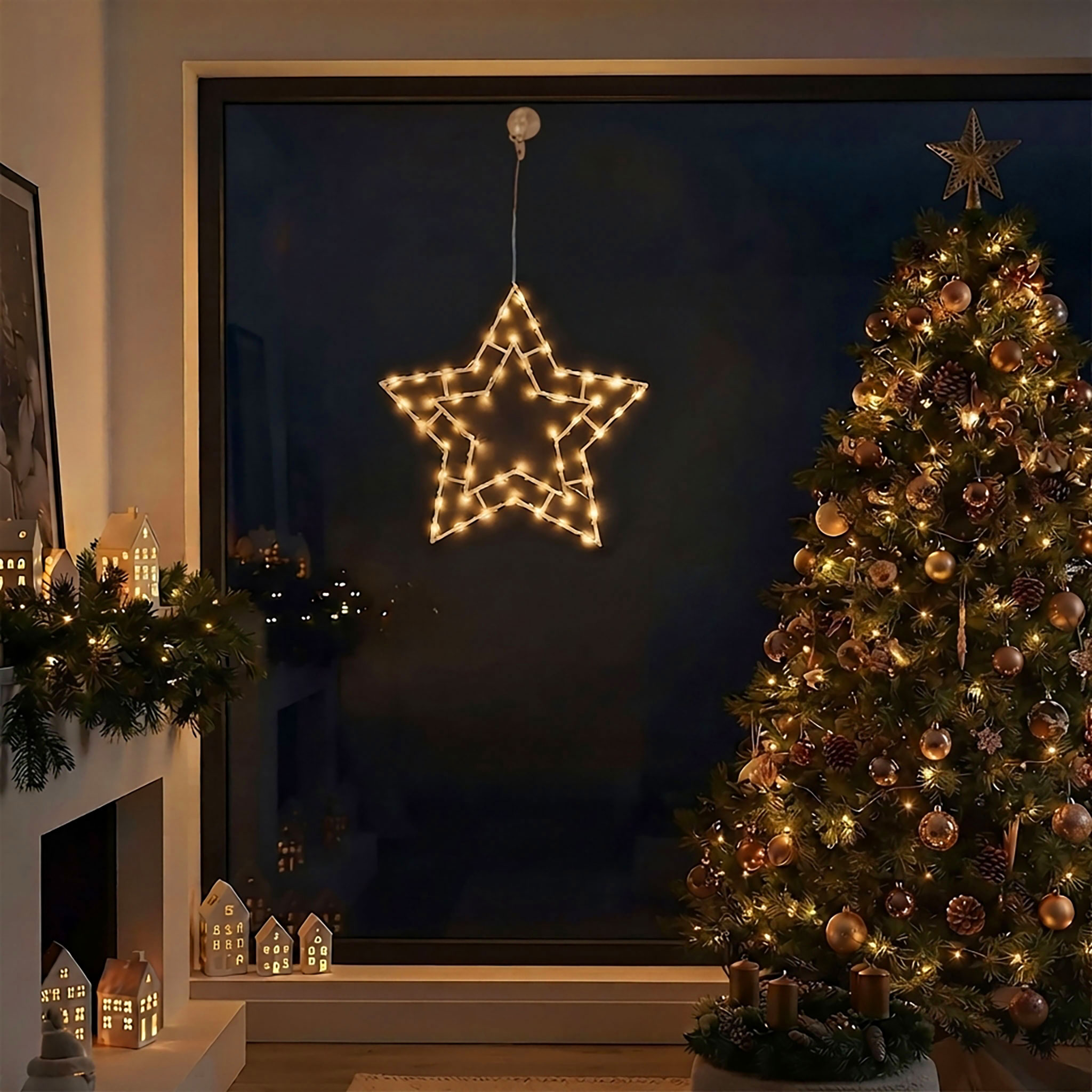 LED Fenster Silhouette mit Dual Timer - 4 Motive in 2 Größen - Deko Weihnachts Beleuchtung Batterie betrieben
