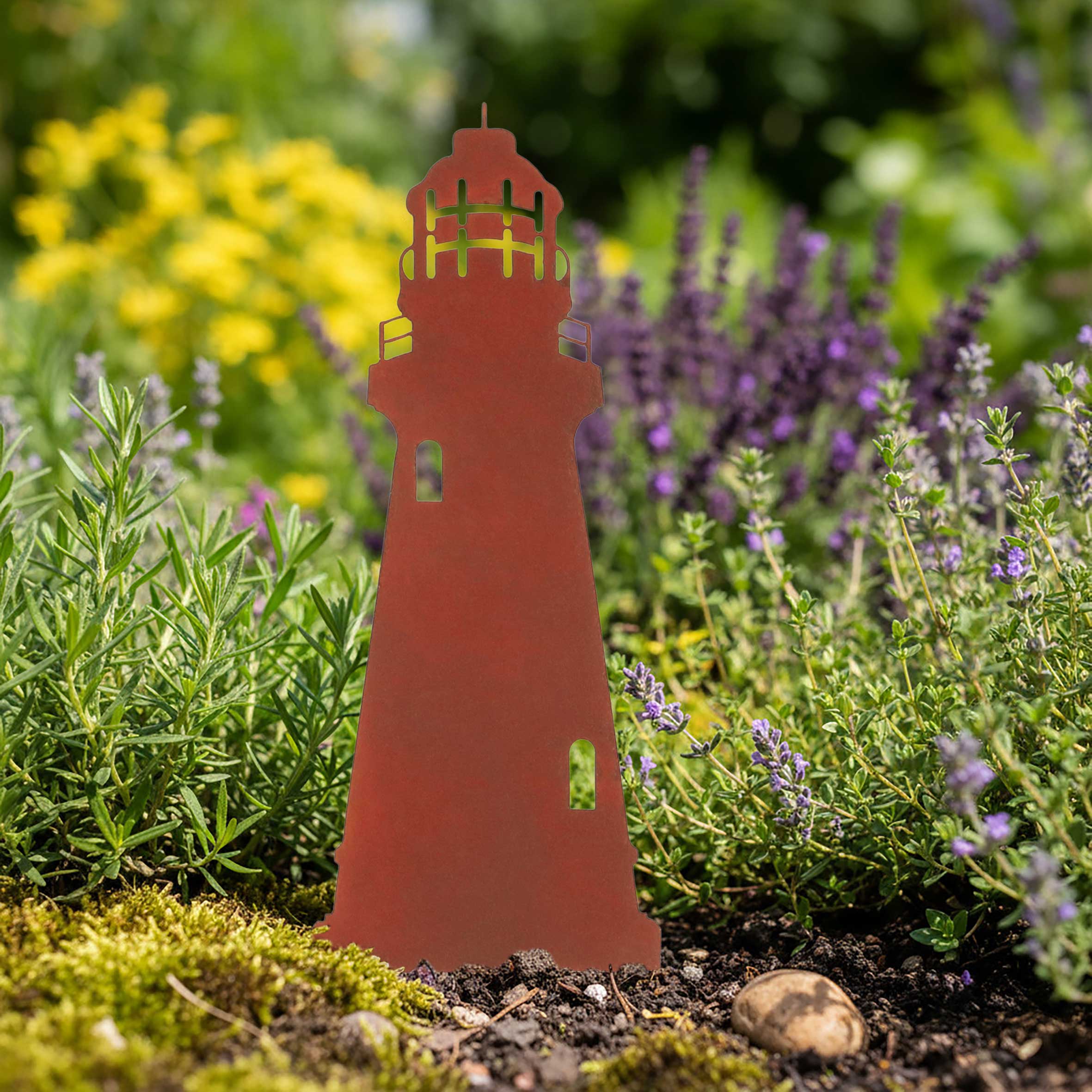 Metall Gartenstecker Leuchtturm 32 x 10 cm in Rost Optik - 4er Set - Garten Deko Beetstecker für Außen