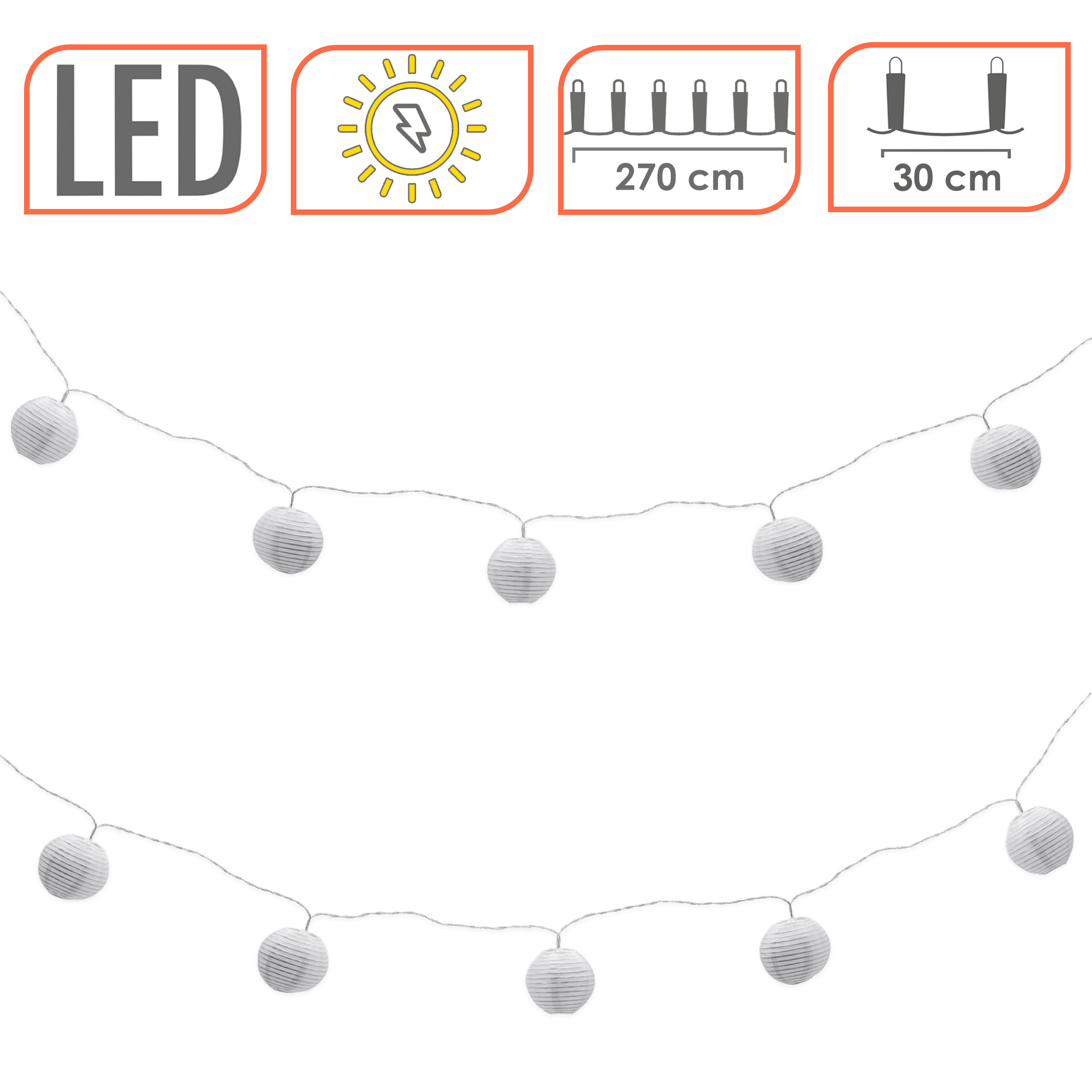 LED Solar Lichterkette - 10 LED - Party Beleuchtung mit weißen Lampions