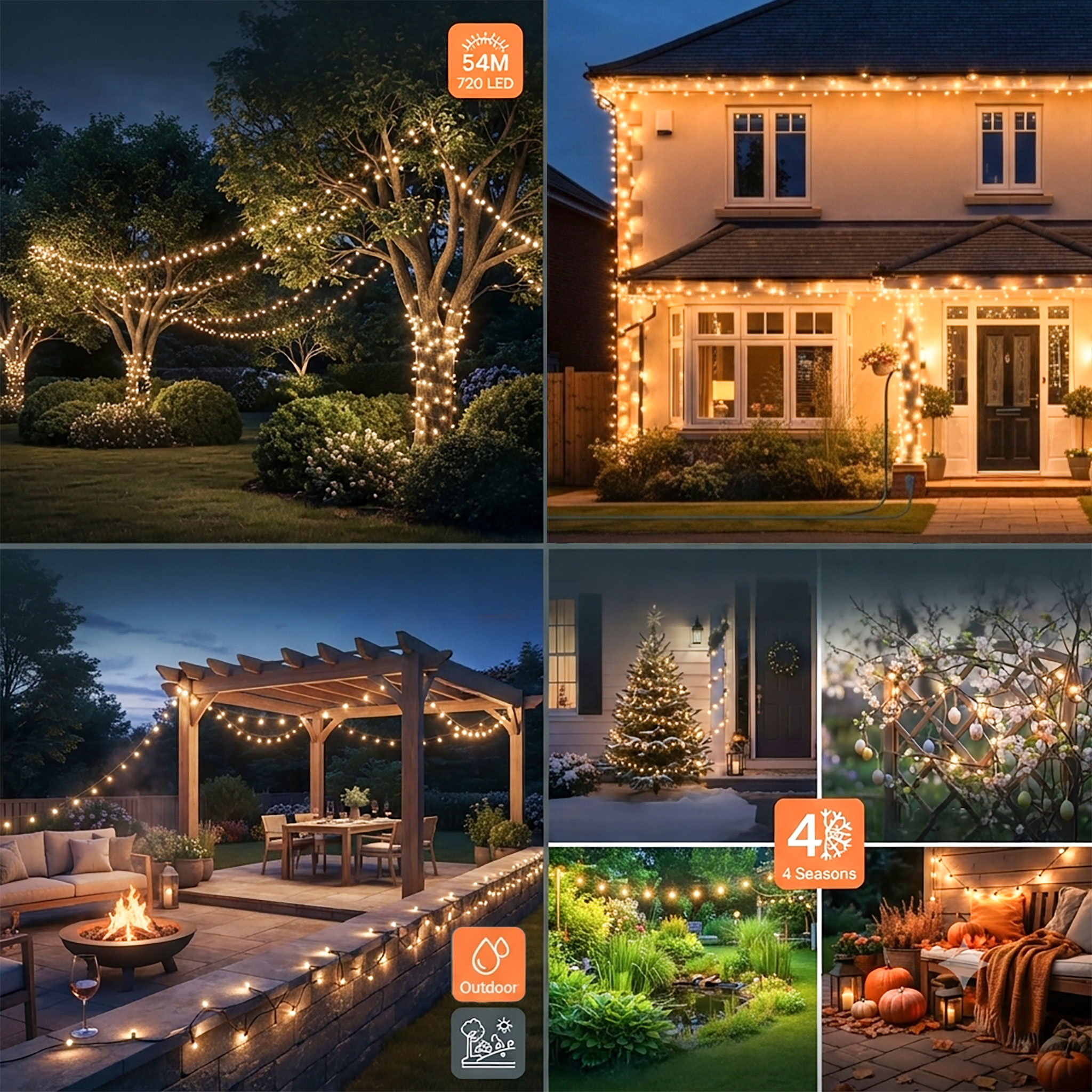 LED Weihnachts Lichterkette warm weiß - 18 m / 240 LED - Garten Deko Beleuchtung mit Timer
