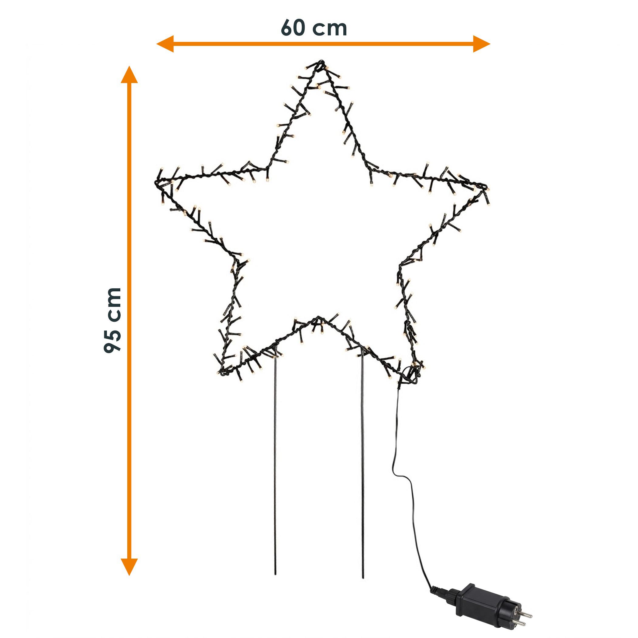 XL Leuchtstern Gartenstecker schwarz 60 cm mit Netzteil - 140 LED - Weihnachtsstern Silhouette warm weiß beleuchtet für Außen und Innen mit Timer