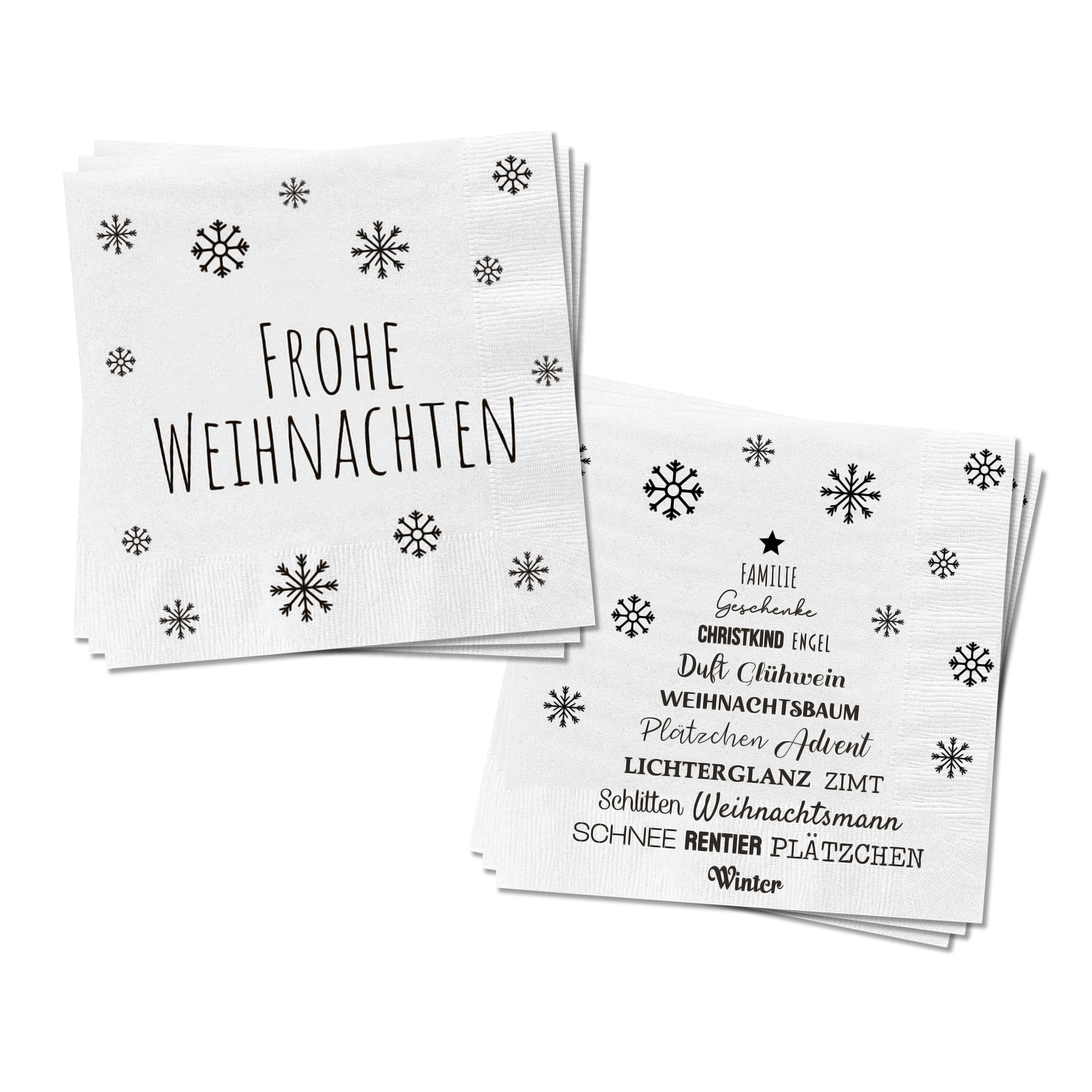 Servietten 80 Stück mit 2 verschiedenen Motiven - Frohe Weihnachten - Tischdeko Papierservietten 2er Set mit Spruch