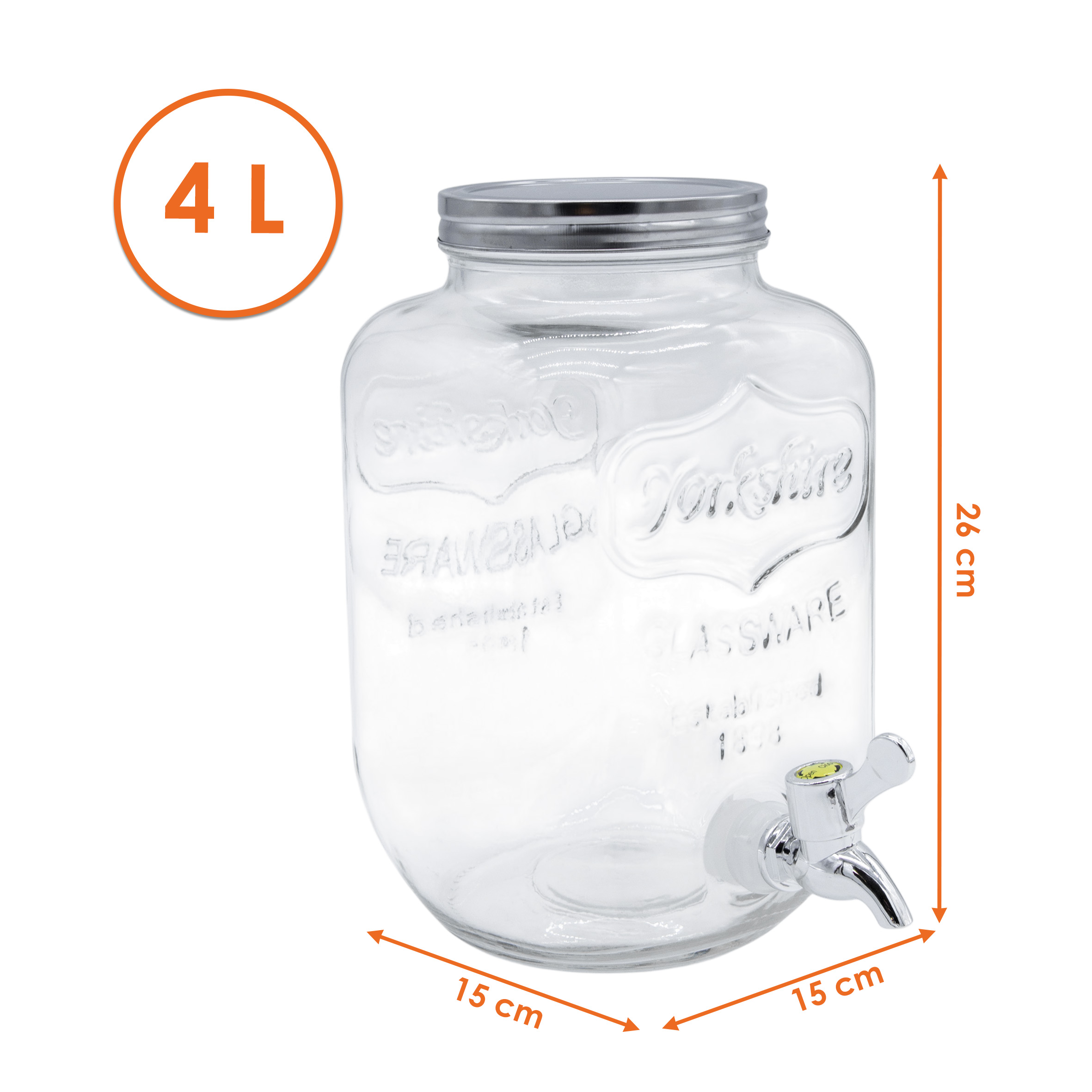 Getränke Spender mit Zapfhahn - 4 Liter - Glas Wasserspender mit Drehverschluss