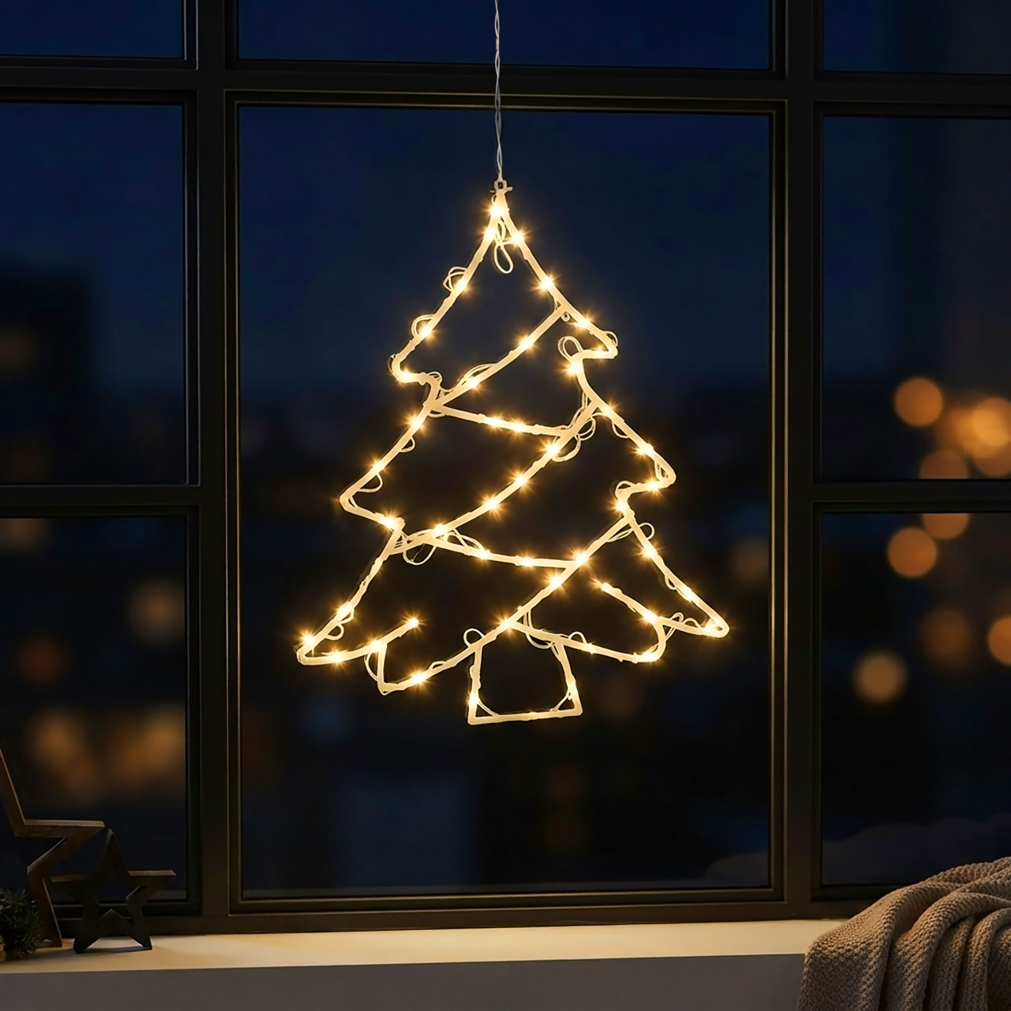 LED Fenster Silhouette mit Dual Timer - 4 Motive in 2 Größen - Deko Weihnachts Beleuchtung Batterie betrieben