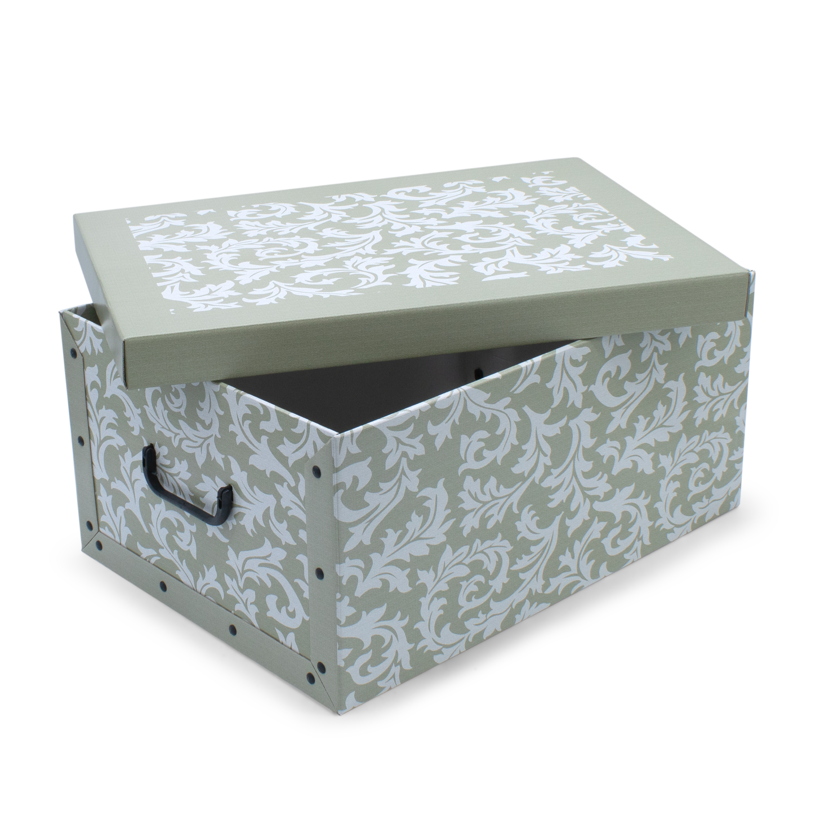 3er Set Aufbewahrungsbox mit Deckel 51 x 37 cm - Barock in oliv - Stapelbox aus Pappe mit Griffen 45 Liter