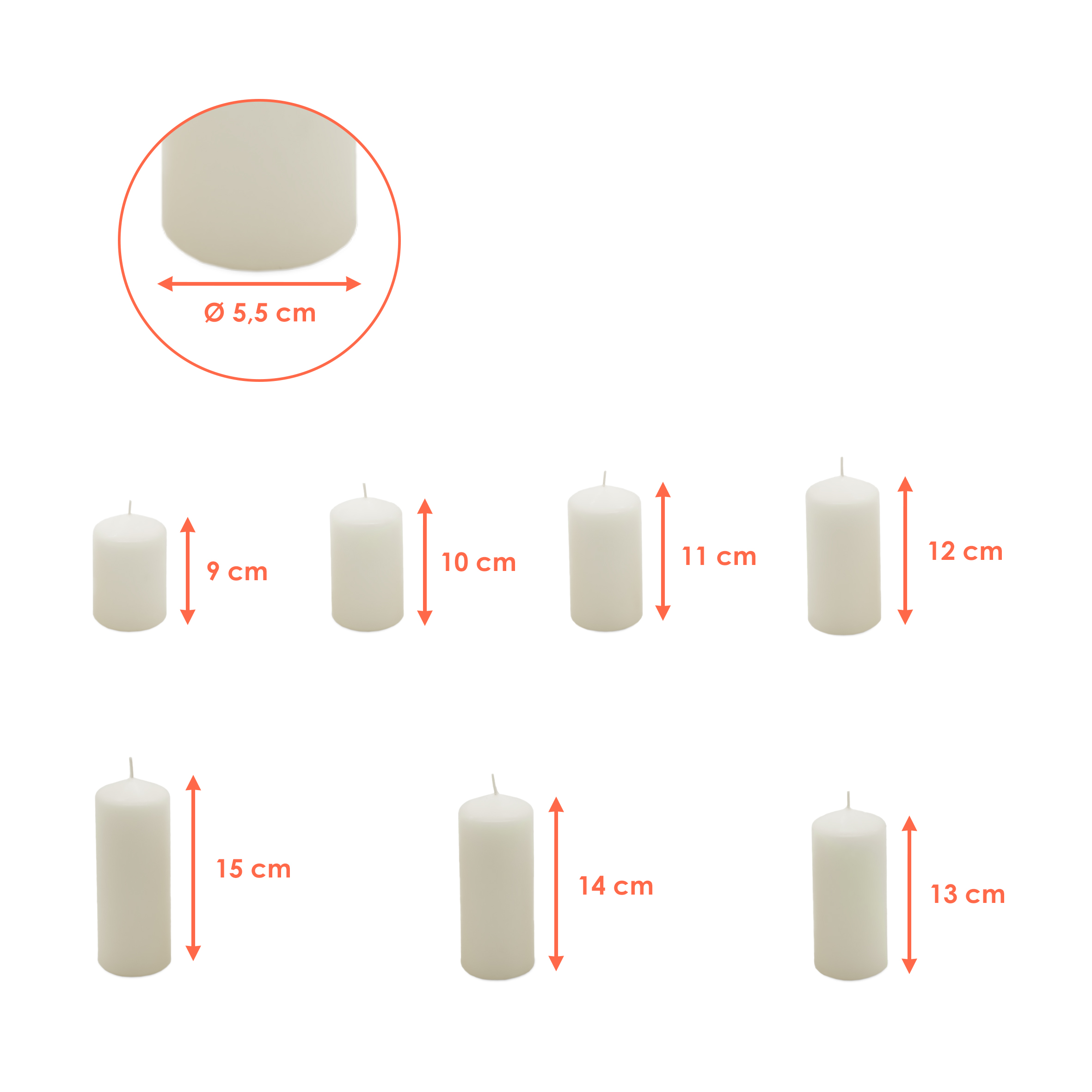 Echtwachs Stumpenkerzen 7er Set - creme weiß - Advents Kerzen in 7 verschiedenen Höhen