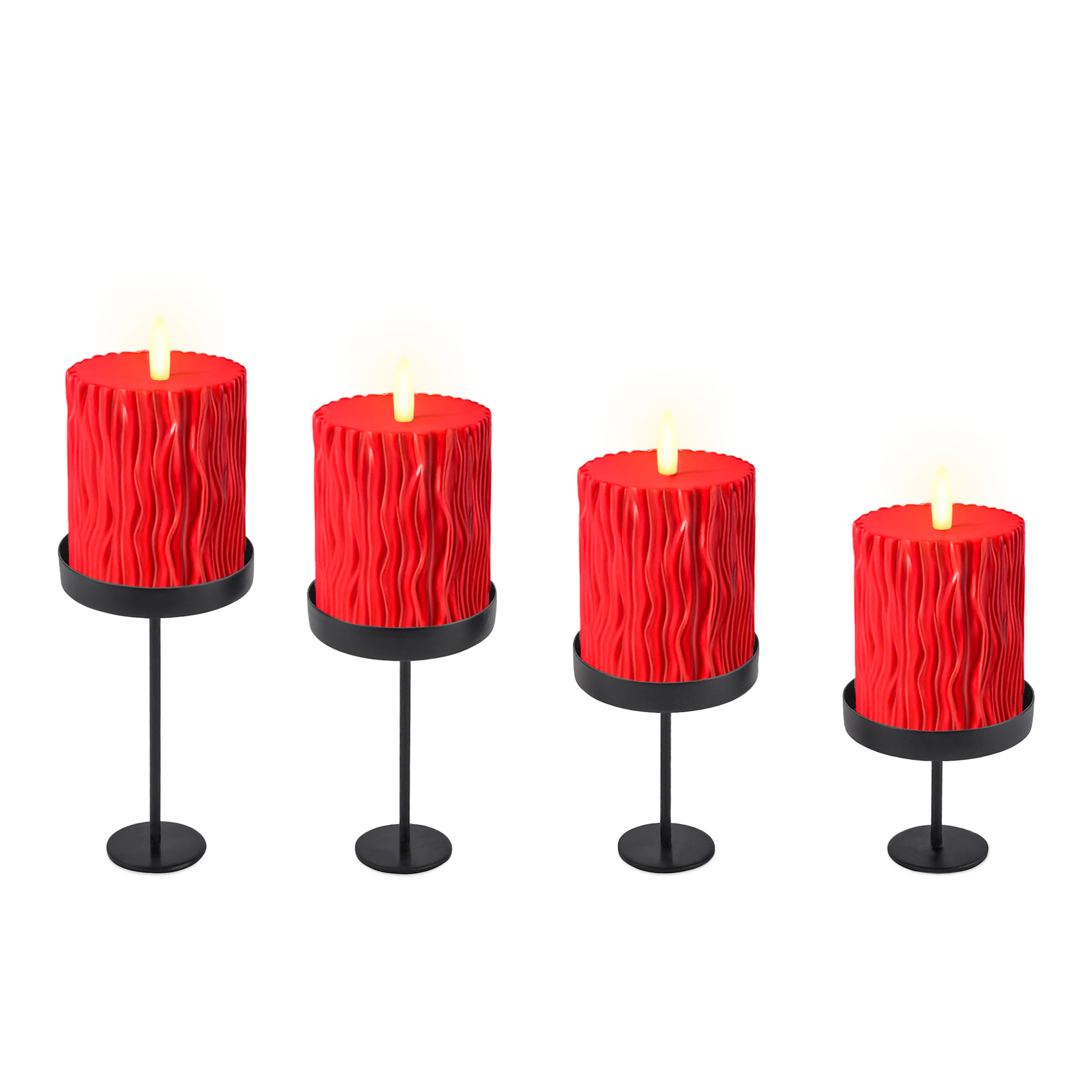 Magnet Kerzenhalter schwarz 4er Set - H 12 / 10 / 8 / 6 cm  - Metall Kerzenständer für Stumpenkerzen